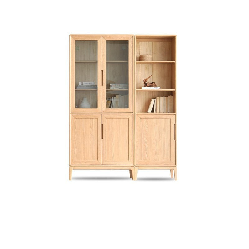 Ash solid wood floor-standing bookcase whole wall free combination bookshelf<