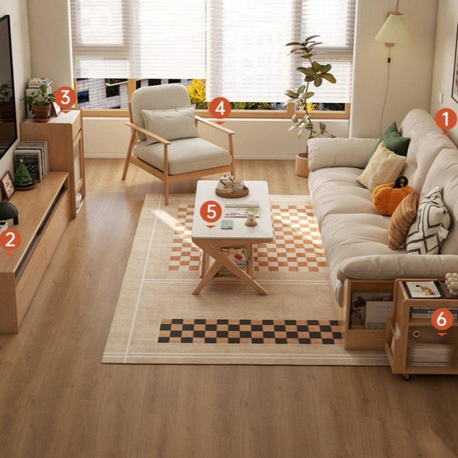 Oak Solid Wood Storage Sofa Modern Log Style Combination Furniture Set