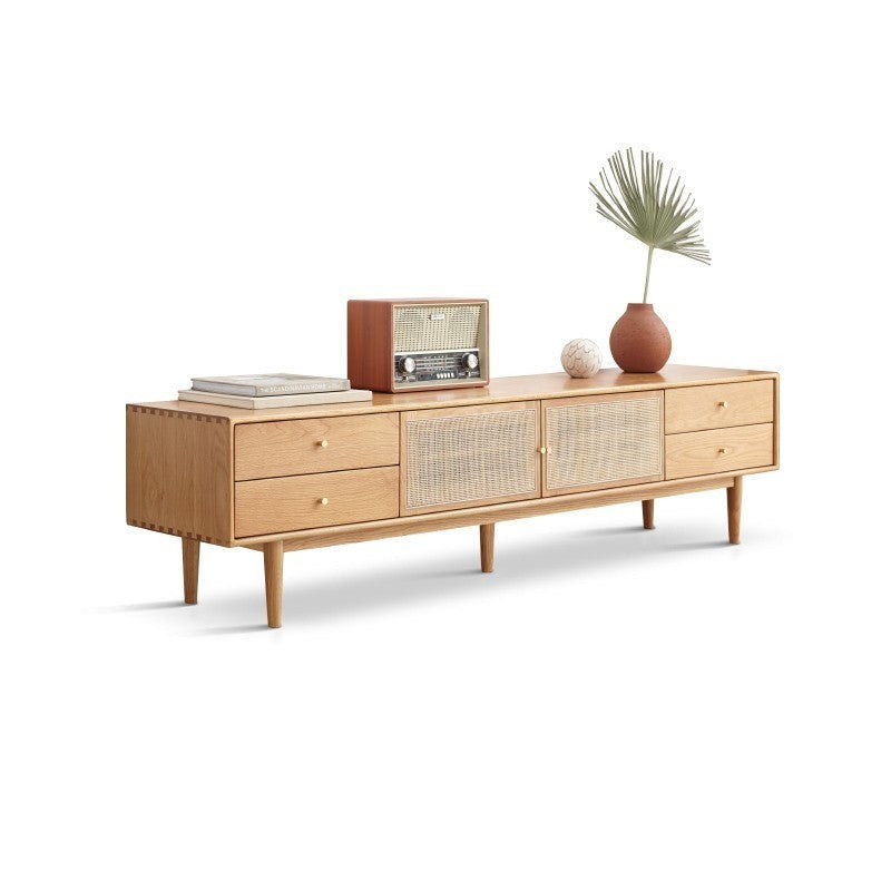 Rattan Oak solid wood TV cabinet"