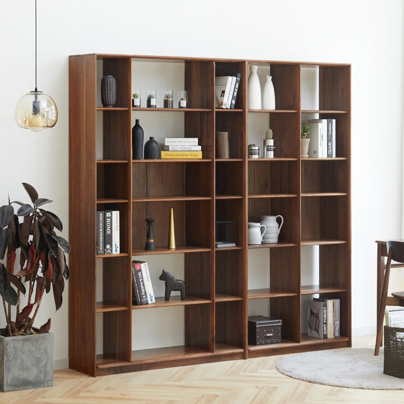 Black walnut solid wood wide bookcase floor bookcase multi-layer bookshelf<