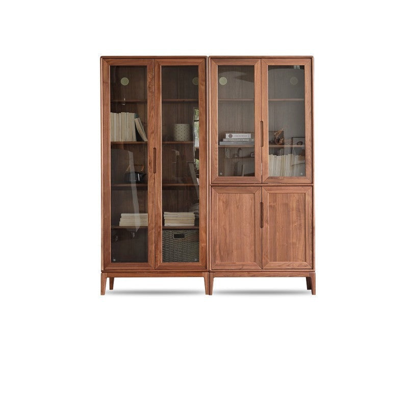 North American black walnut, Ash solid wood combination cdust-proof glass door wall floor-to-ceiling bookshelf<