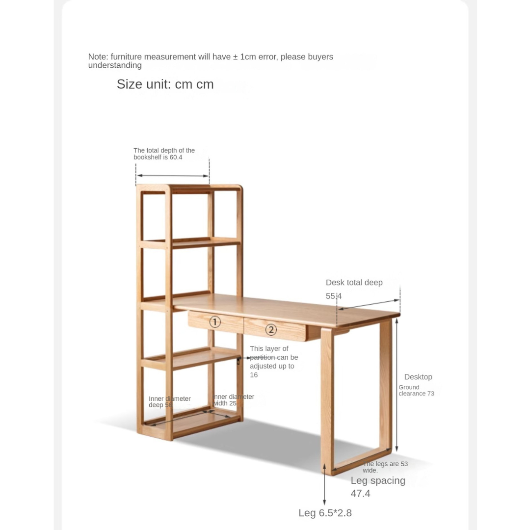 Oak solid wood Office desk Single Leg & bookshelf :