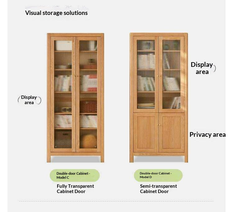 Oak, Solid Rubberwood Modern Minimalist Combination Bookcase