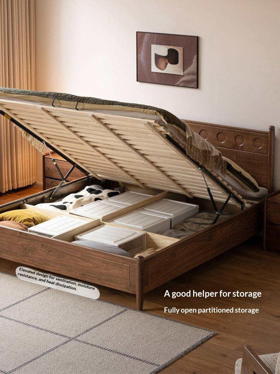 Black Walnut Solid Wood Box Bed — Italian Light Luxury Fully Openable Bed