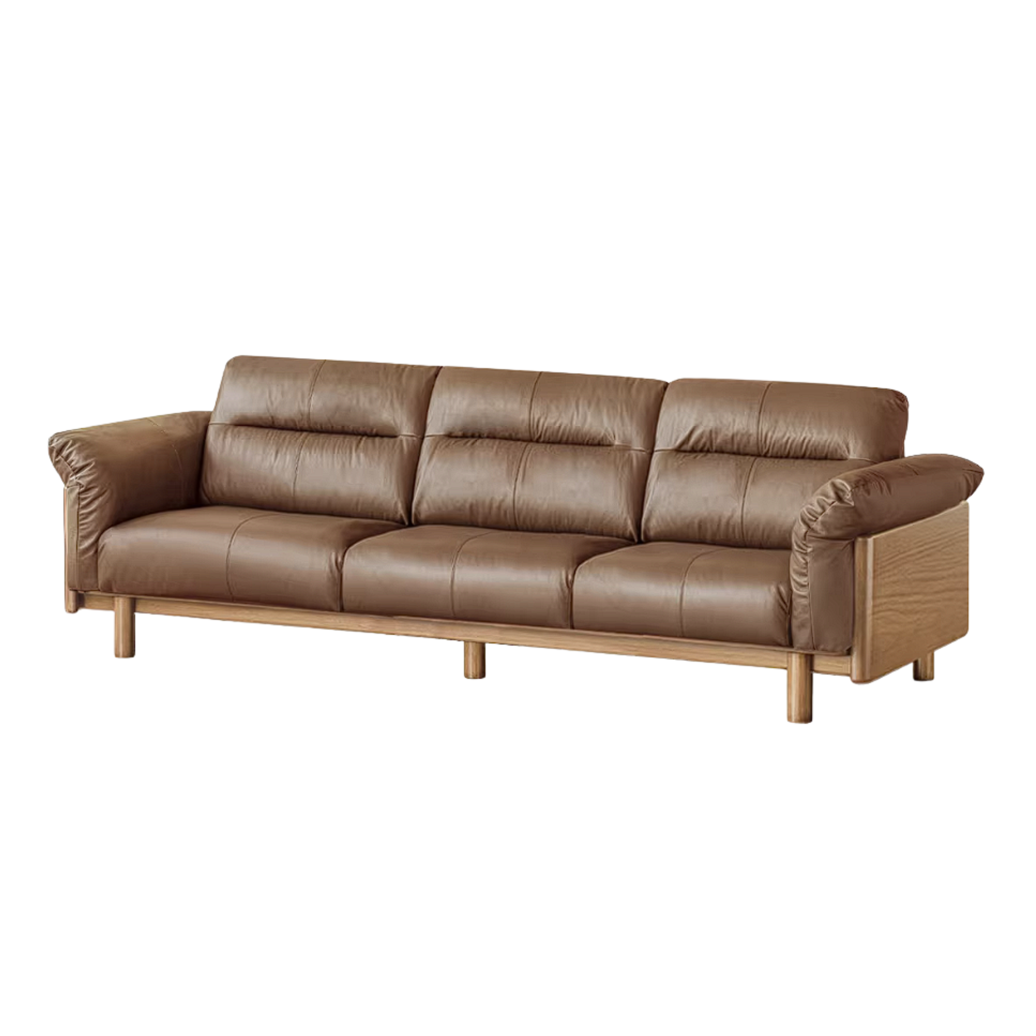 Oak Solid Wood Sofa with Wide Track Arms Genuine leather, fabric, removable and washable