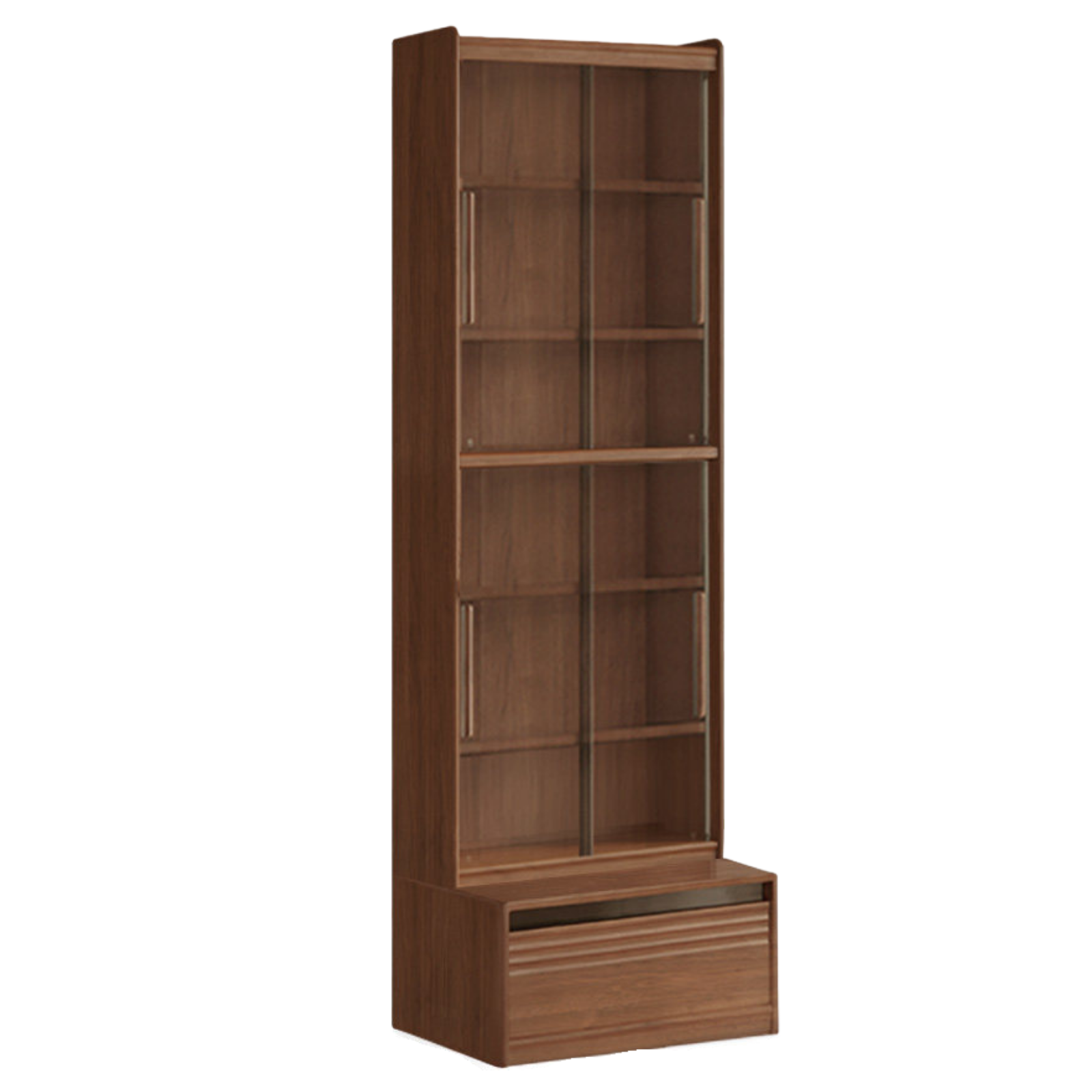 Black Walnut Solid Wood Integrated Wall Bookcase with Floor Display