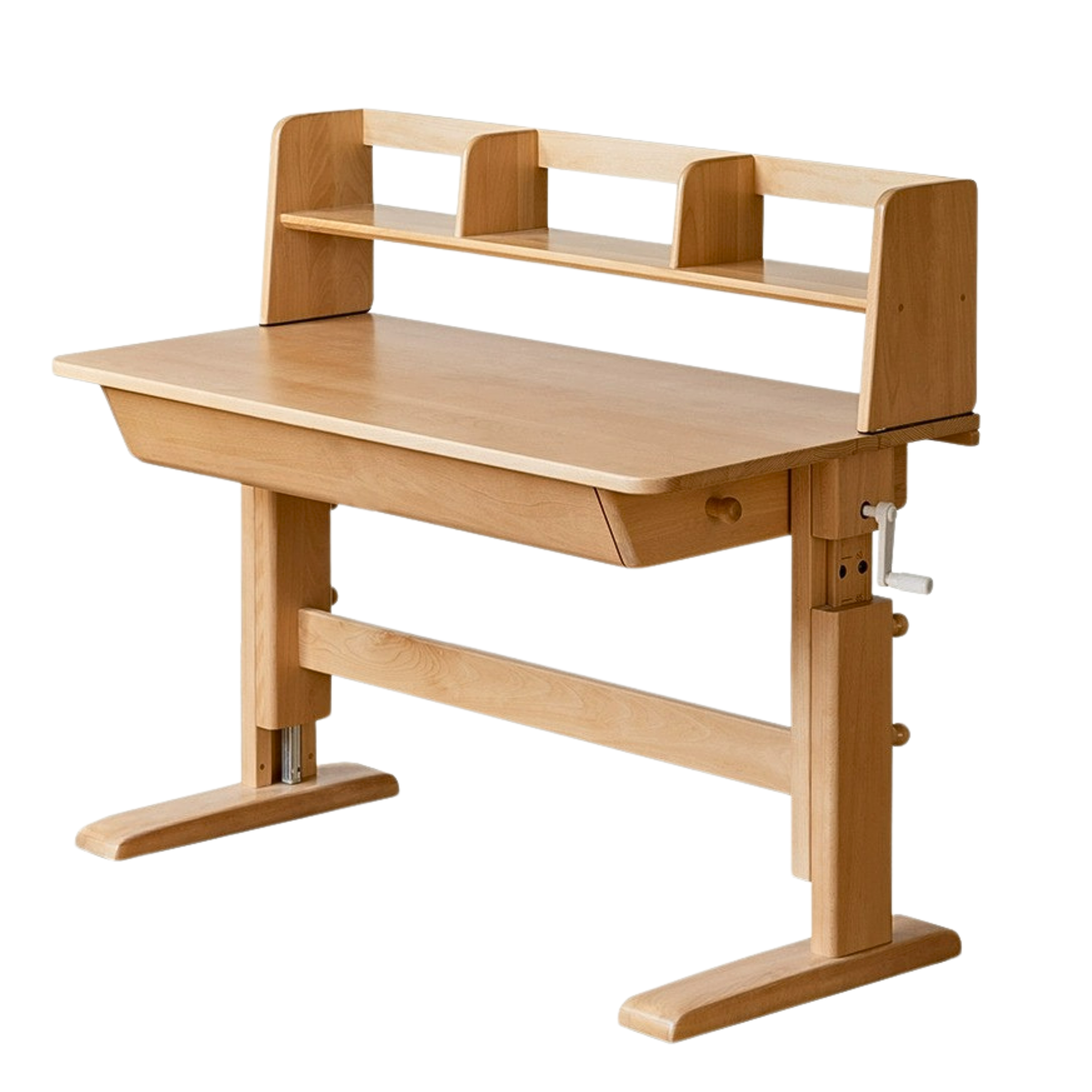 Beech Solid Wood Lifting Kids Table With Self/Chair/High Shelf