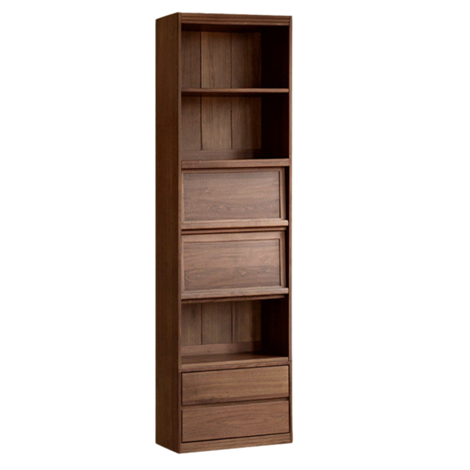 Black Walnut, Sandalwood Solid Wood Light Luxury Combined Bookshelf With Seat