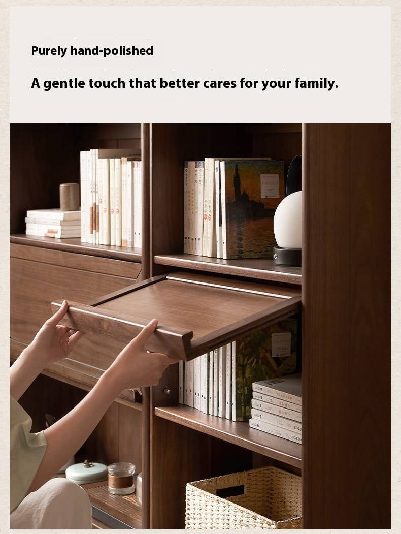 Black Walnut, Oak Solid Wood Nordic Bookcase with Glass Door