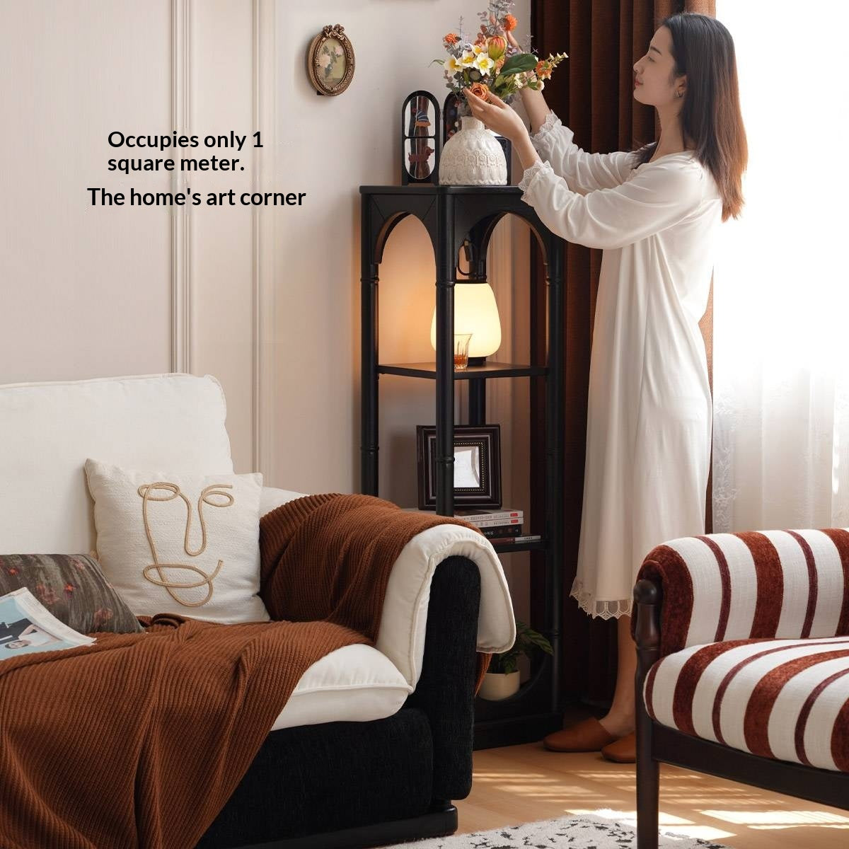 Solid Rubberwood, Tulipwood Solid Wood French Retro Corner Bookcase