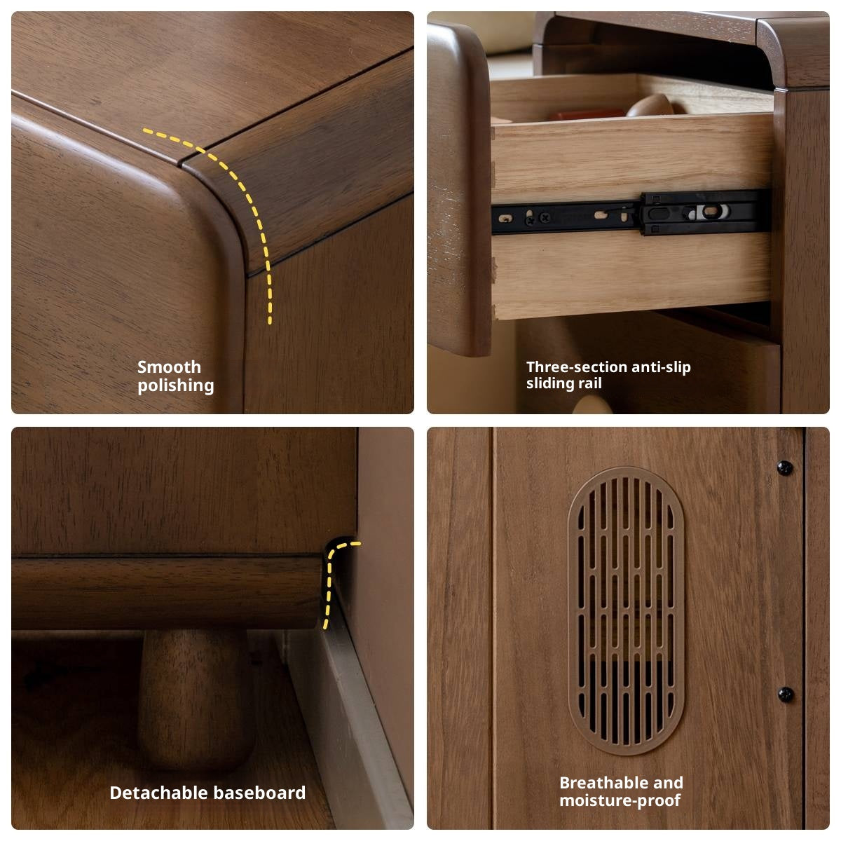 Solid Rubberwood Solid Wood Retro Style Children's Nightstand