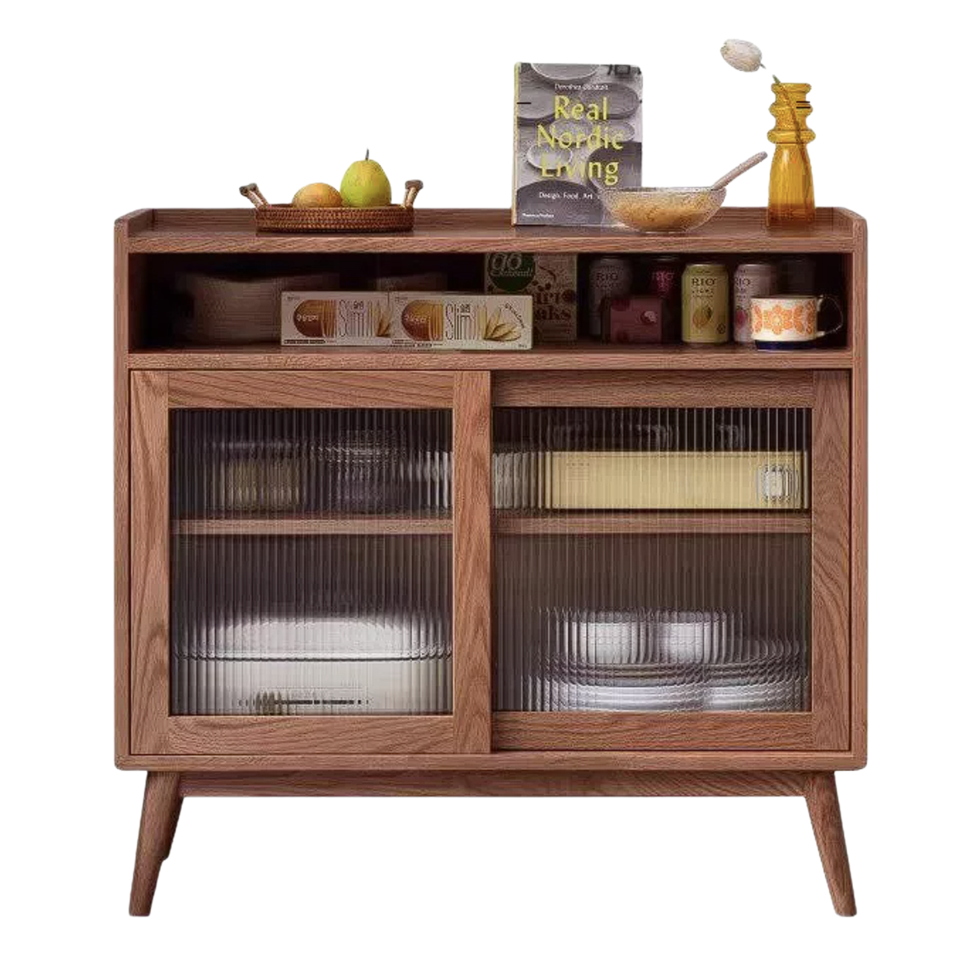 Oak Solid Wood, Solid RubberWood Sideboard Sliding Doors