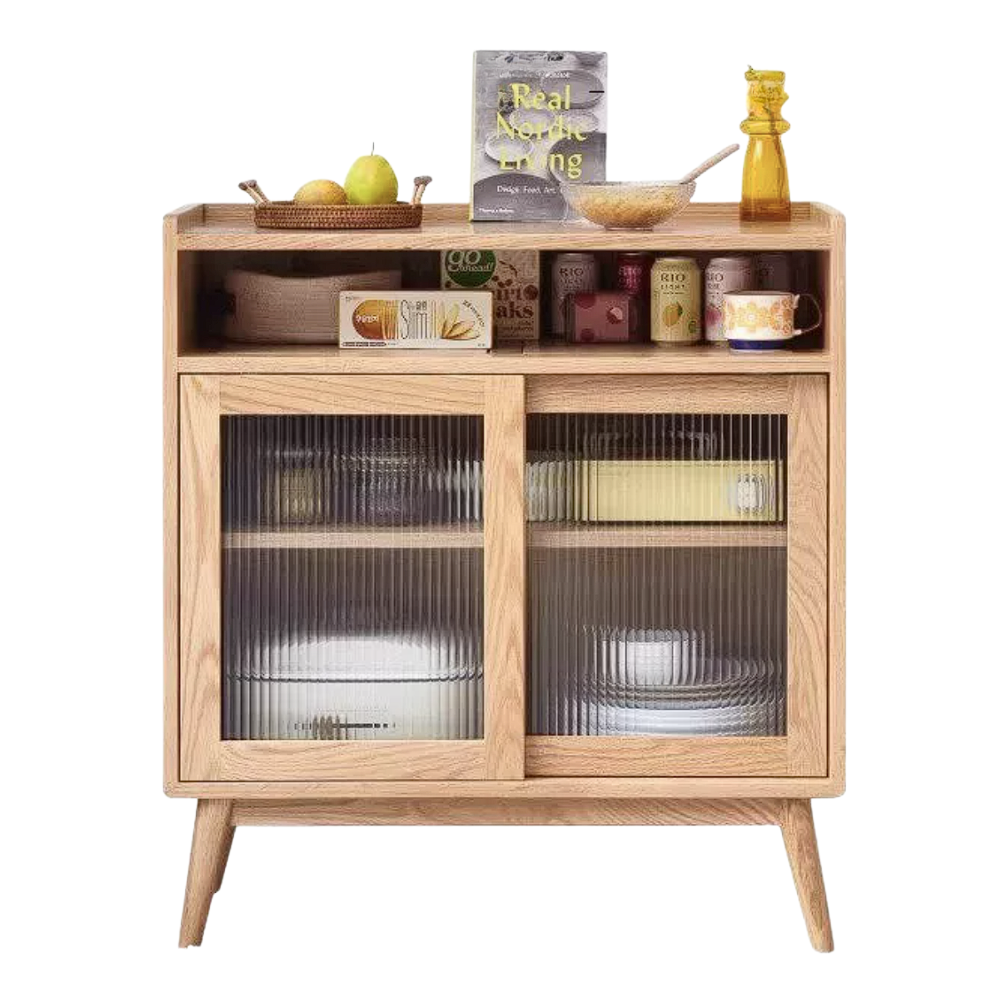 Oak Solid Wood, Solid RubberWood Sideboard Sliding Doors