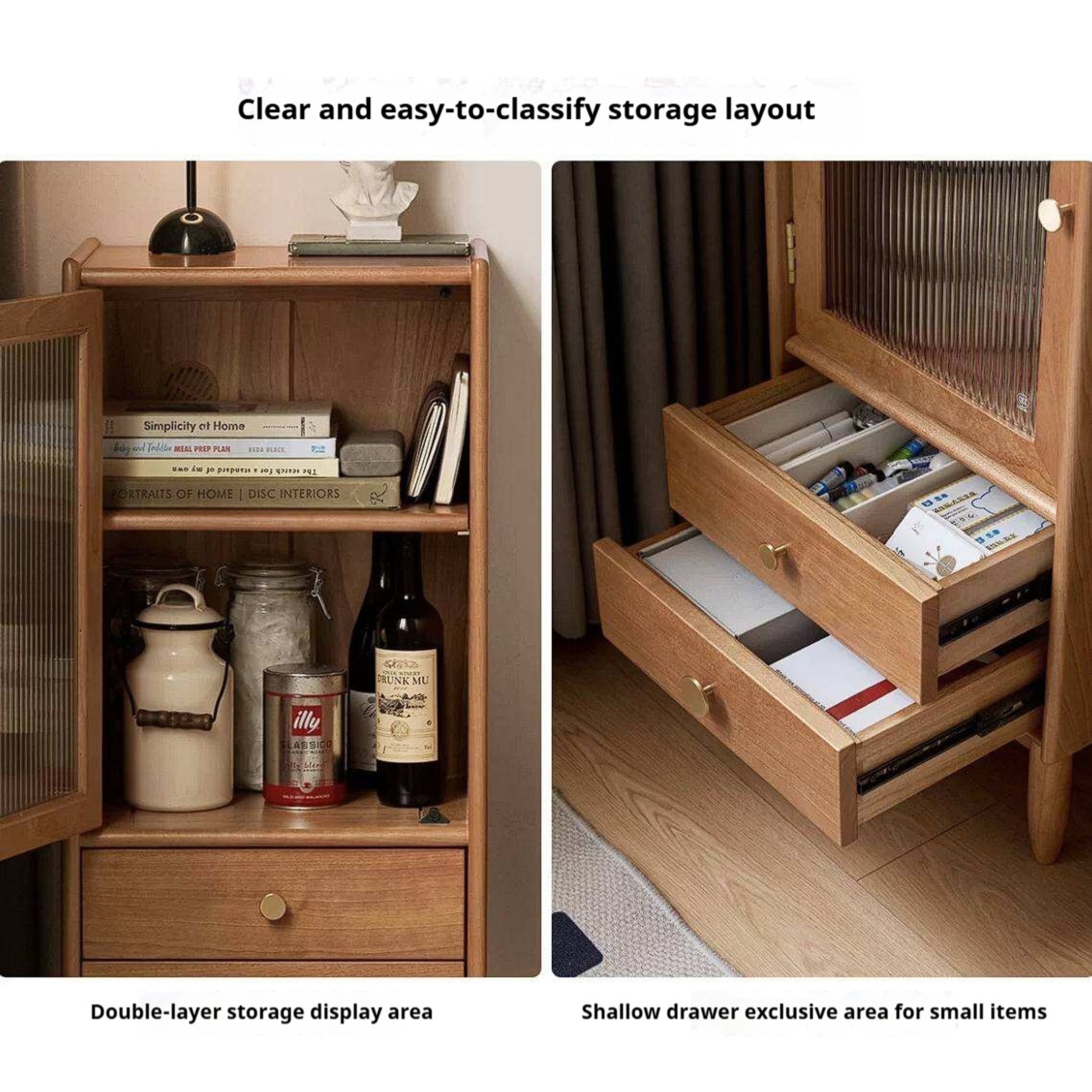 Cherry, Birch  Solid Wood Japanese Retro Side Cabinet