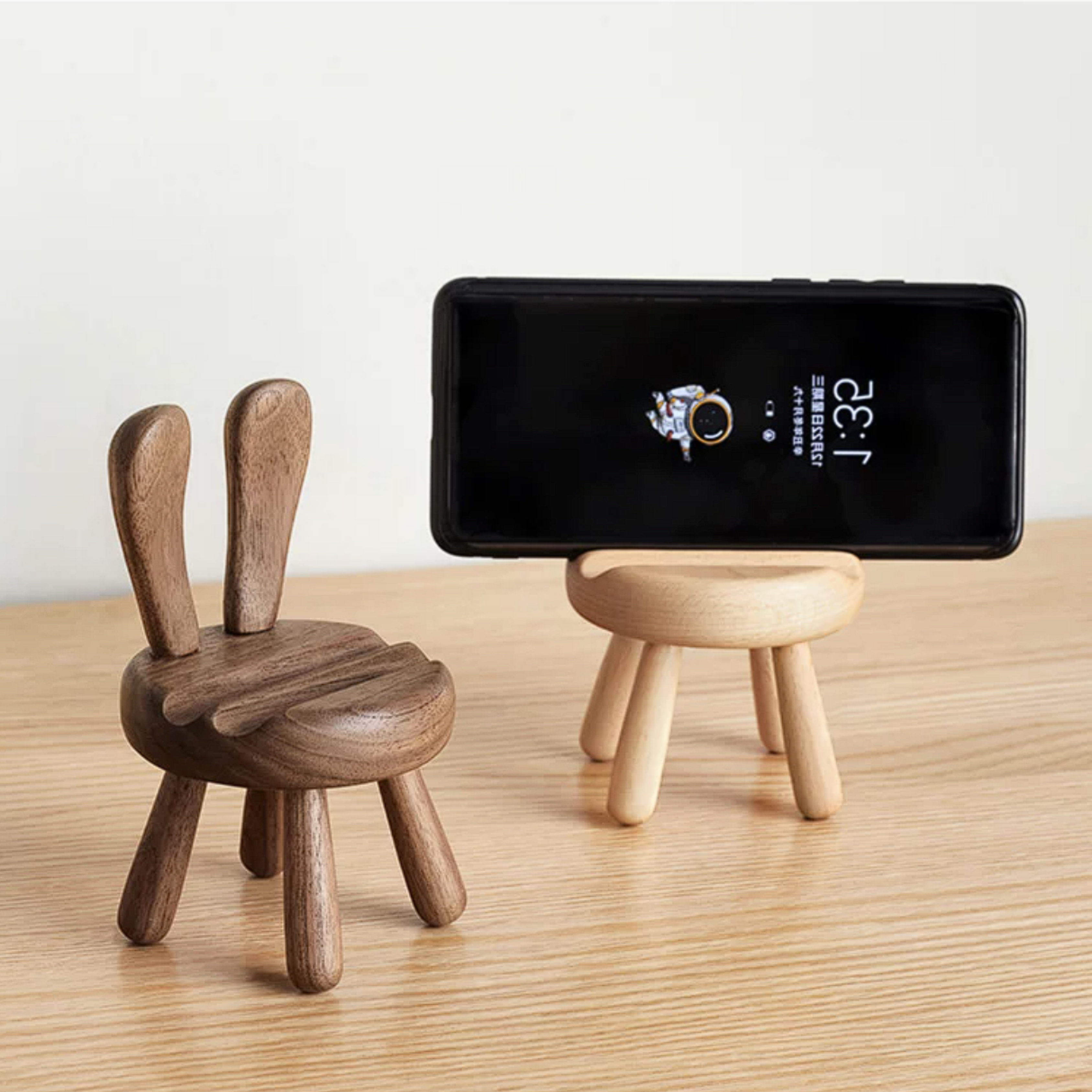 Black Walnut, Beech, Acacia Solid Wood Mobile Phone Holder Rabbit