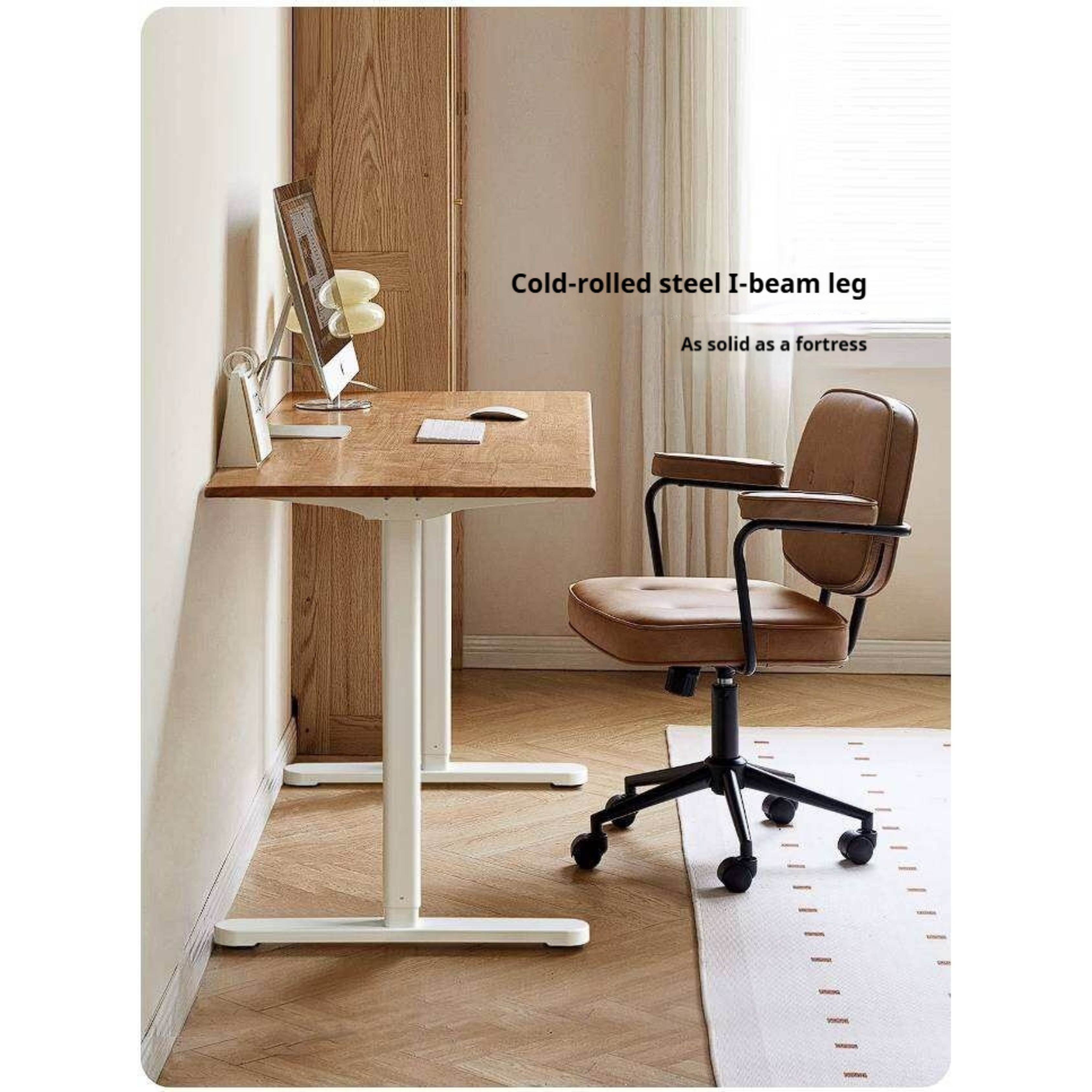 Oak Solid Wood, Rubberwood Electric Height Adjustable Standing Desk with Memory Presets