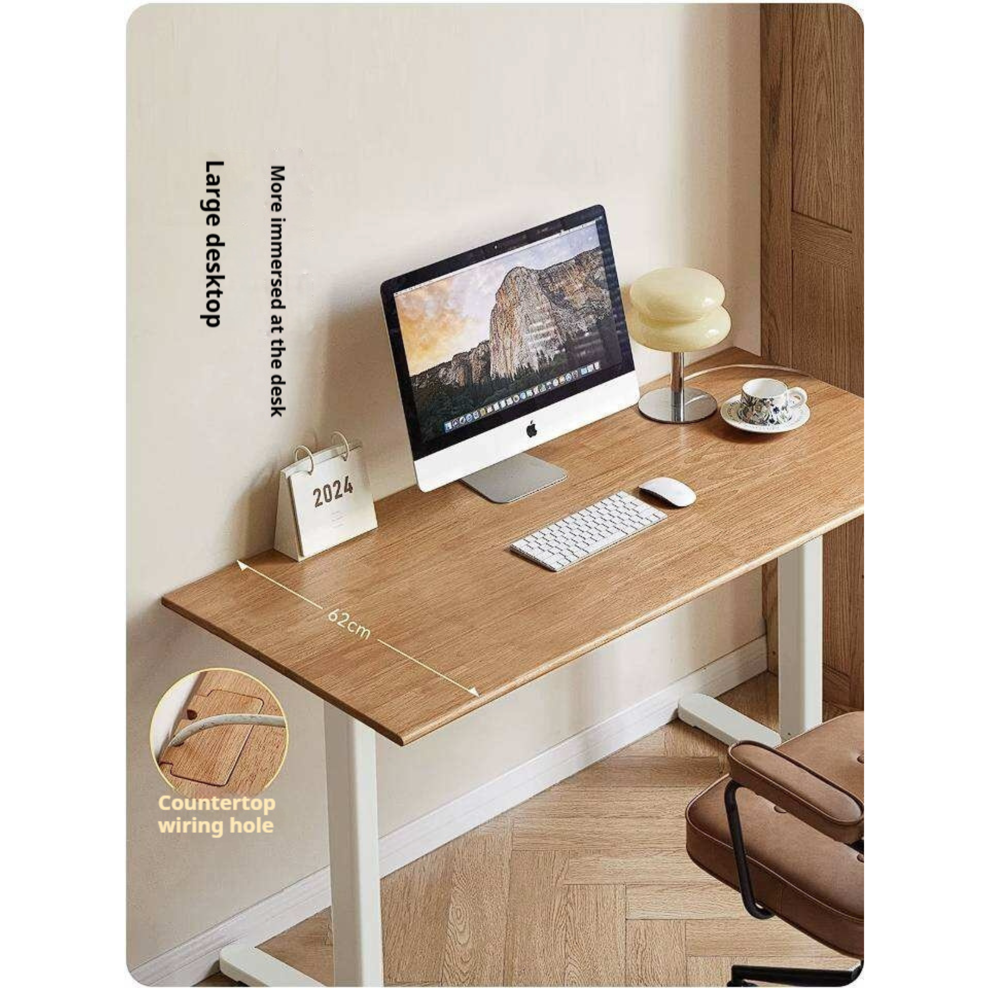 Oak Solid Wood, Rubberwood Electric Height Adjustable Standing Desk with Memory Presets