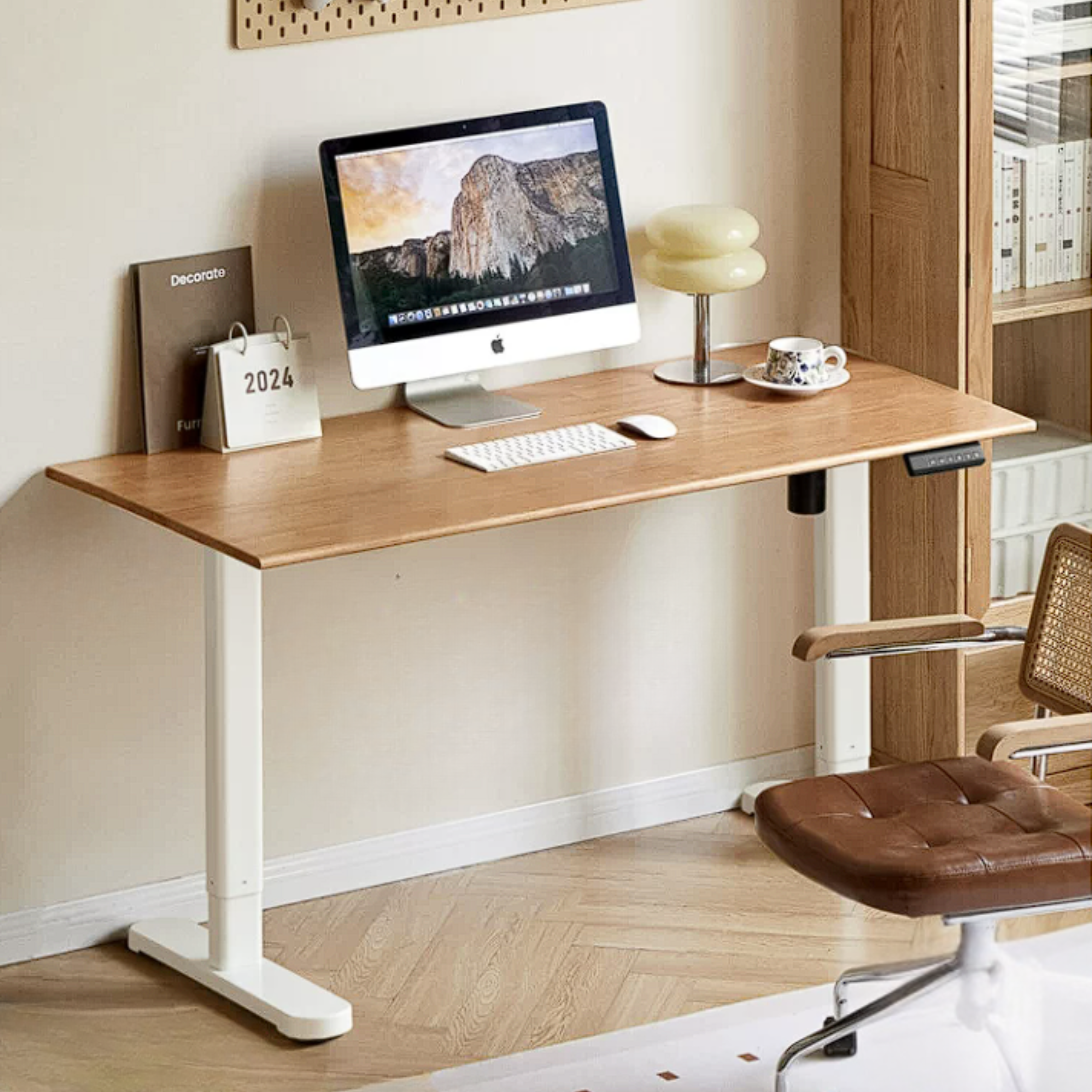 Oak Solid Wood, Rubberwood Electric Height Adjustable Standing Desk with Memory Presets