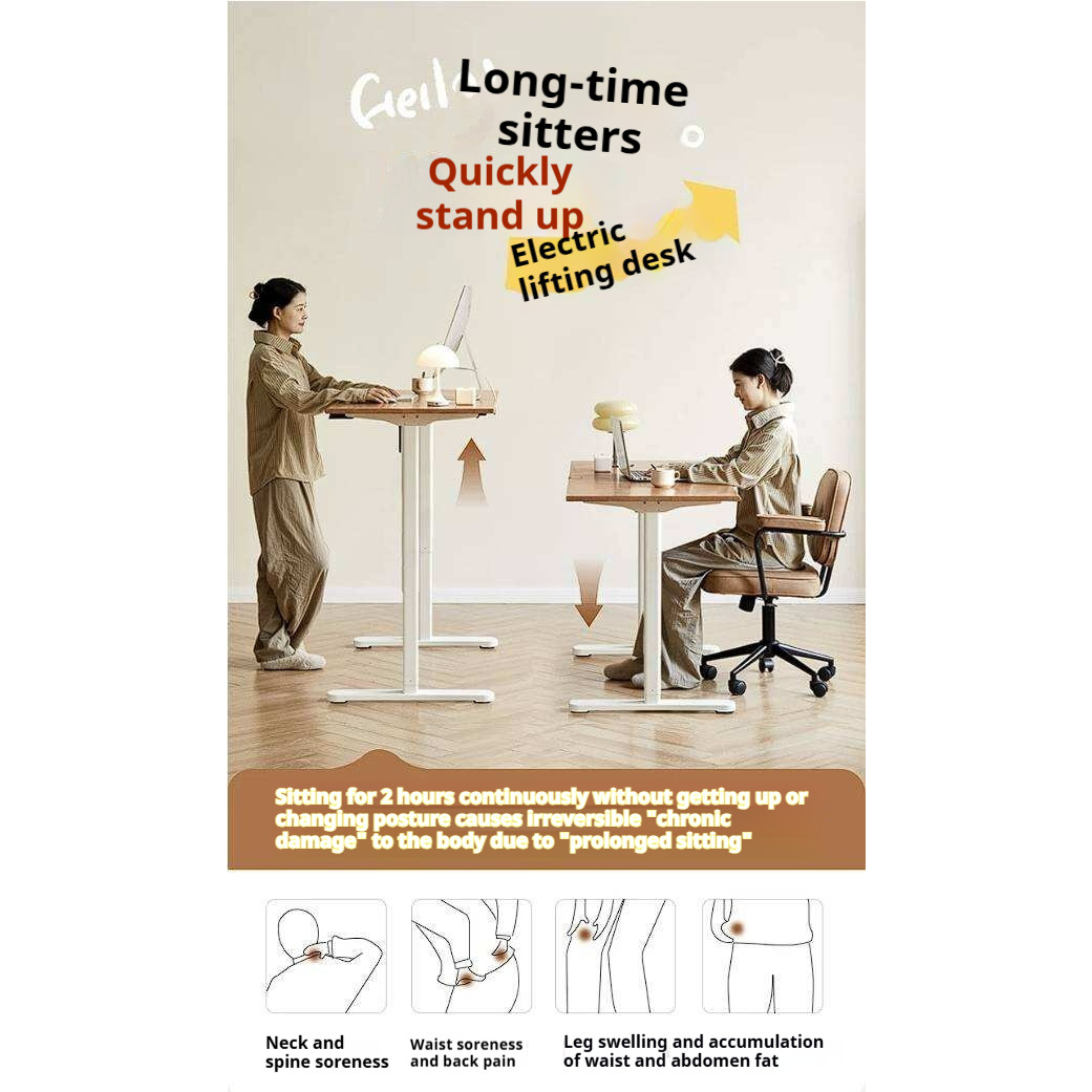 Oak Solid Wood, Rubberwood Electric Height Adjustable Standing Desk with Memory Presets