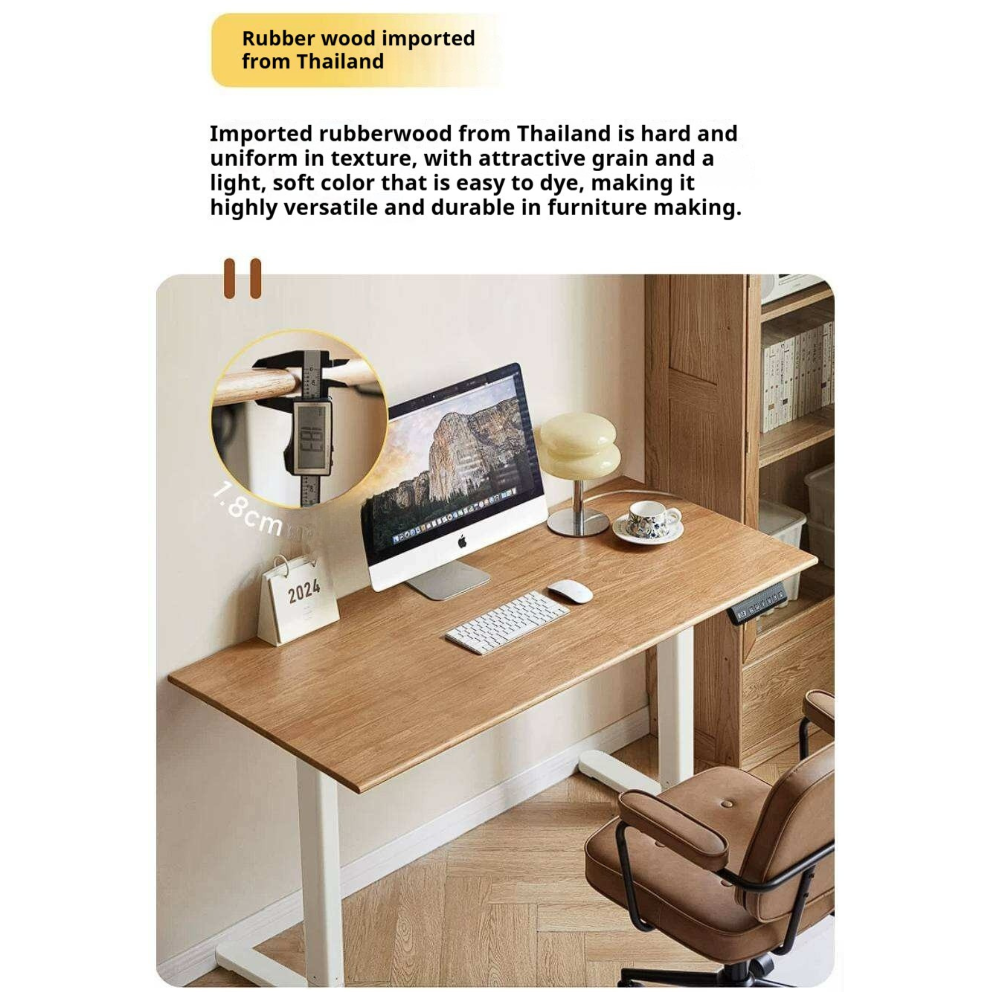 Oak Solid Wood, Rubberwood Electric Height Adjustable Standing Desk with Memory Presets