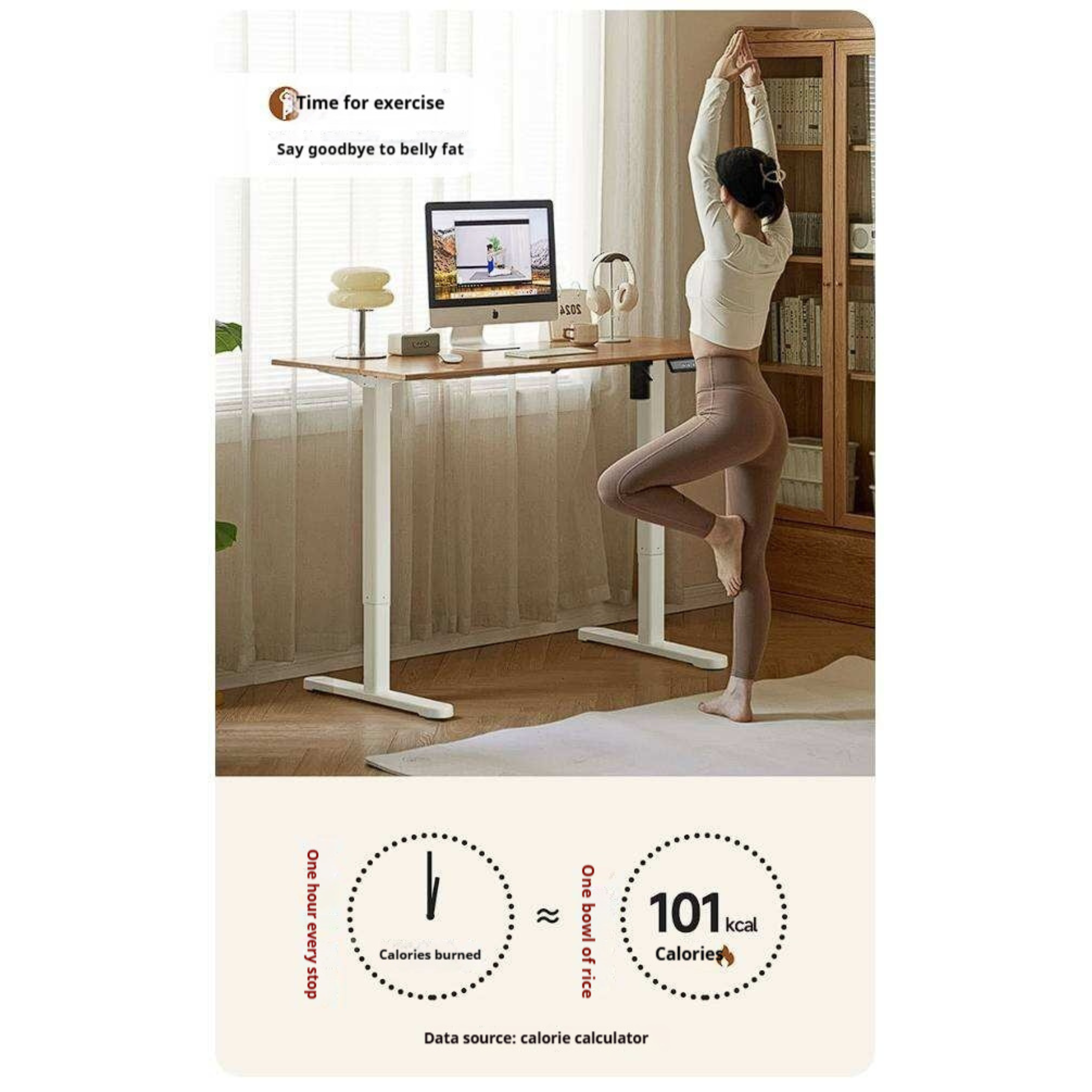 Oak Solid Wood, Rubberwood Electric Height Adjustable Standing Desk with Memory Presets