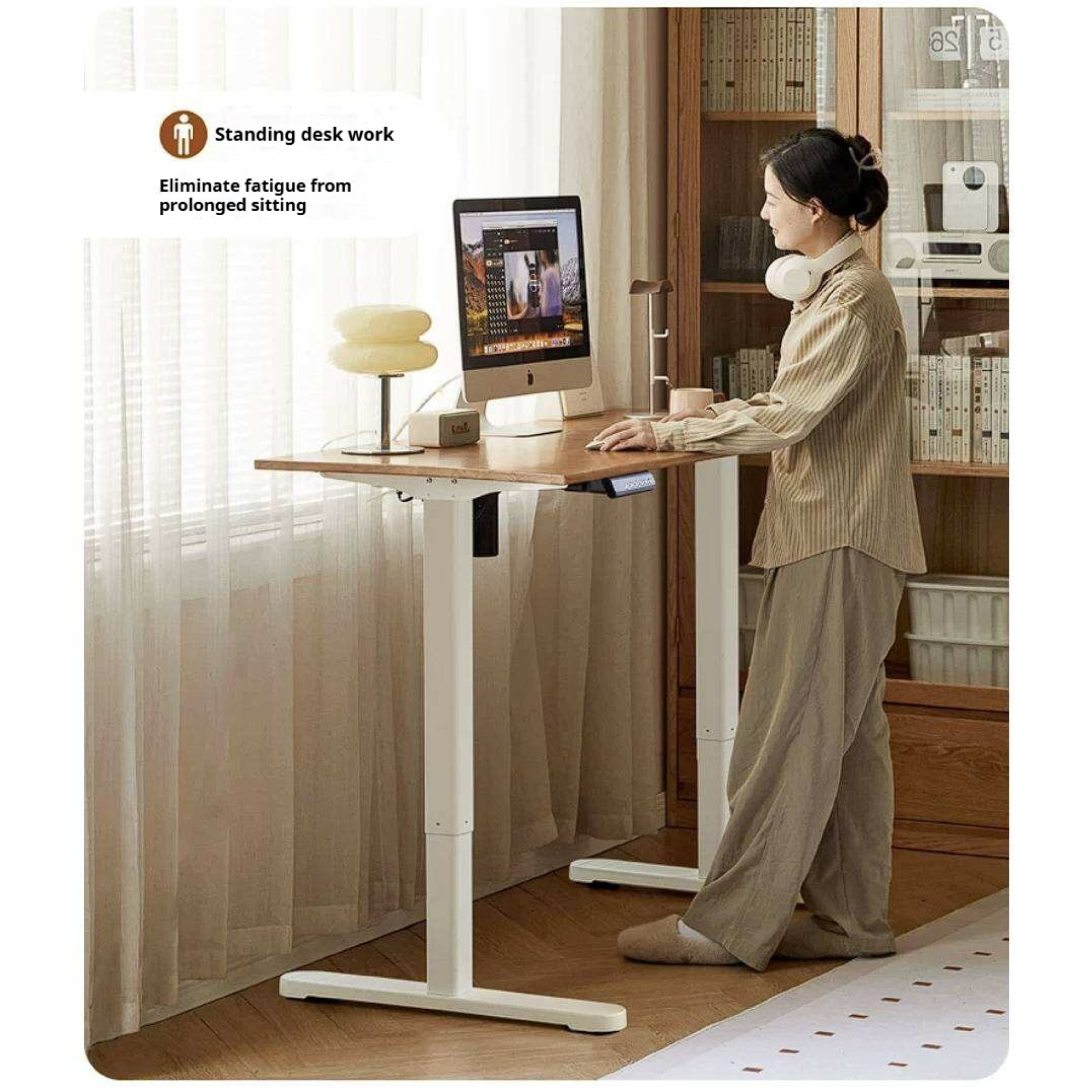 Oak Solid Wood, Rubberwood Electric Height Adjustable Standing Desk with Memory Presets