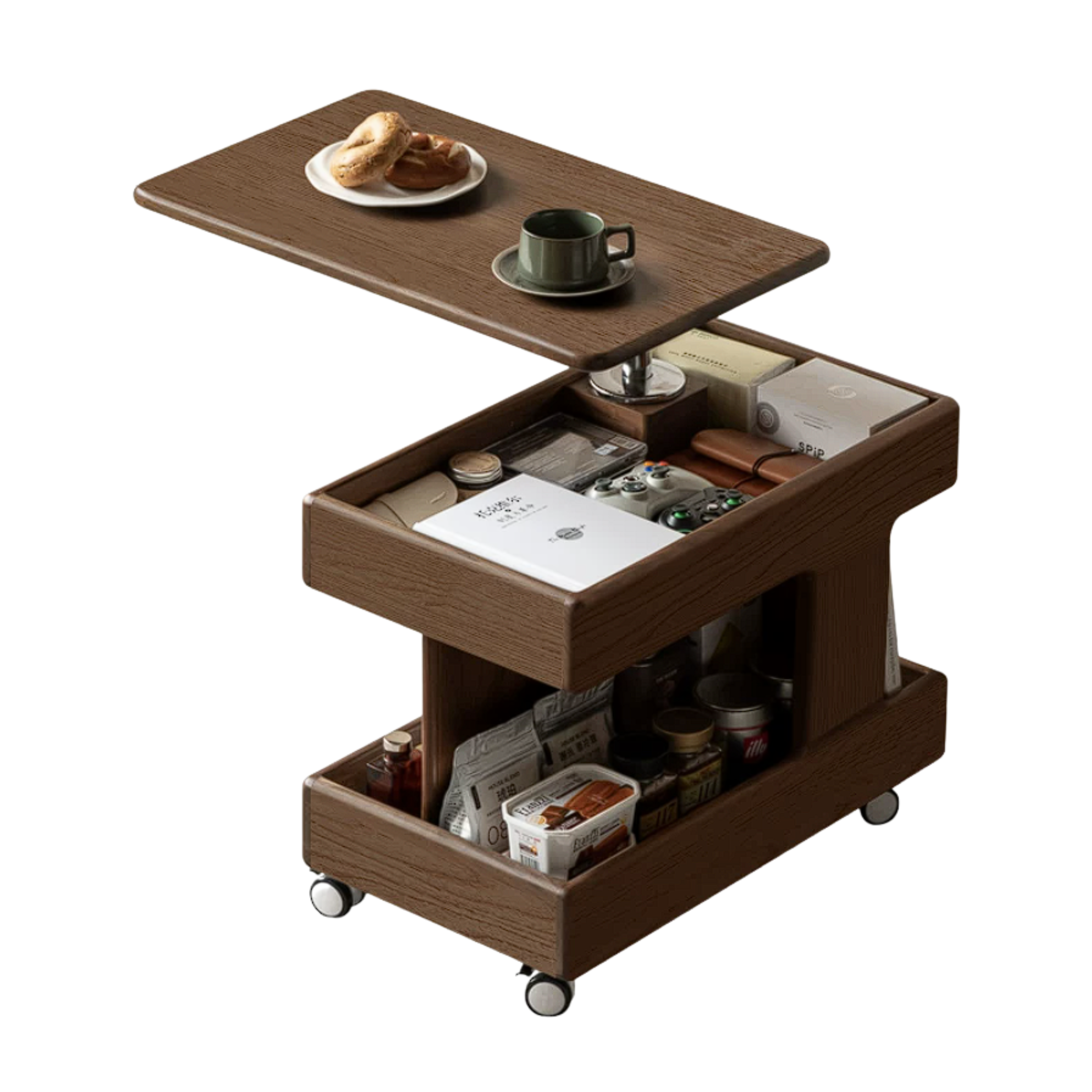 Black Walnut, Sandalwood, Oak, Ash Solid Wood Adjustable Rotating Side Table