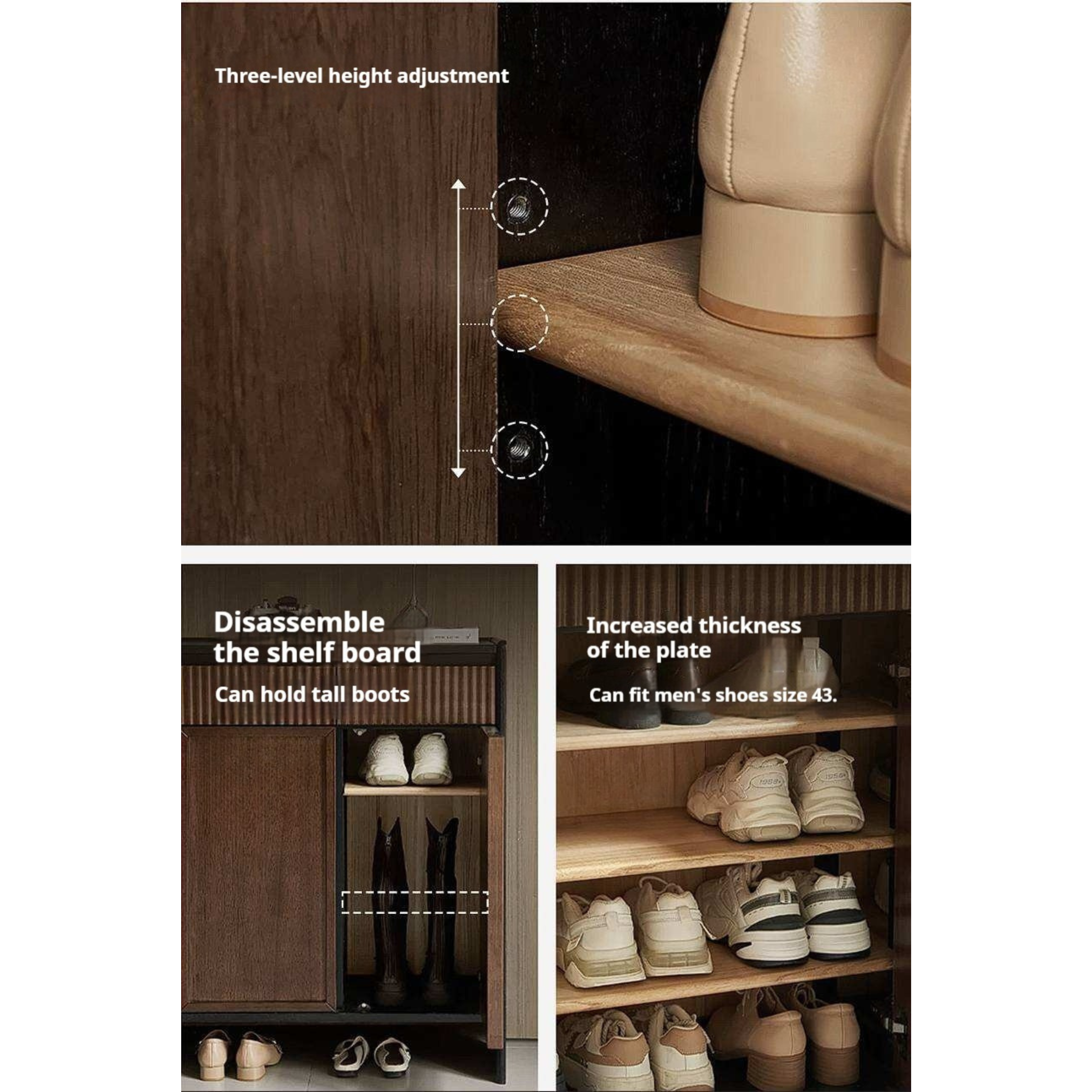 Oak Solid Wood Shoe Cabinet with Elegant Entrance Hall Style
