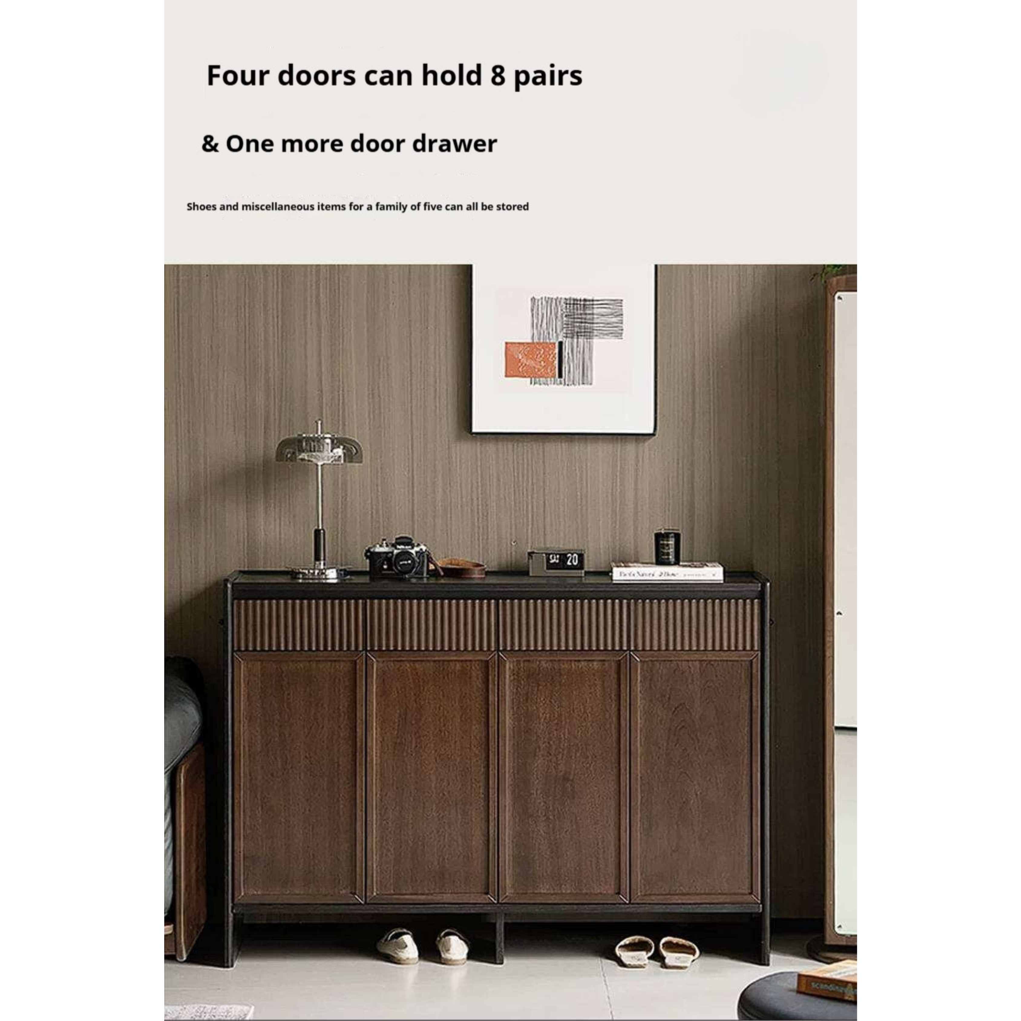 Oak Solid Wood Shoe Cabinet with Elegant Entrance Hall Style