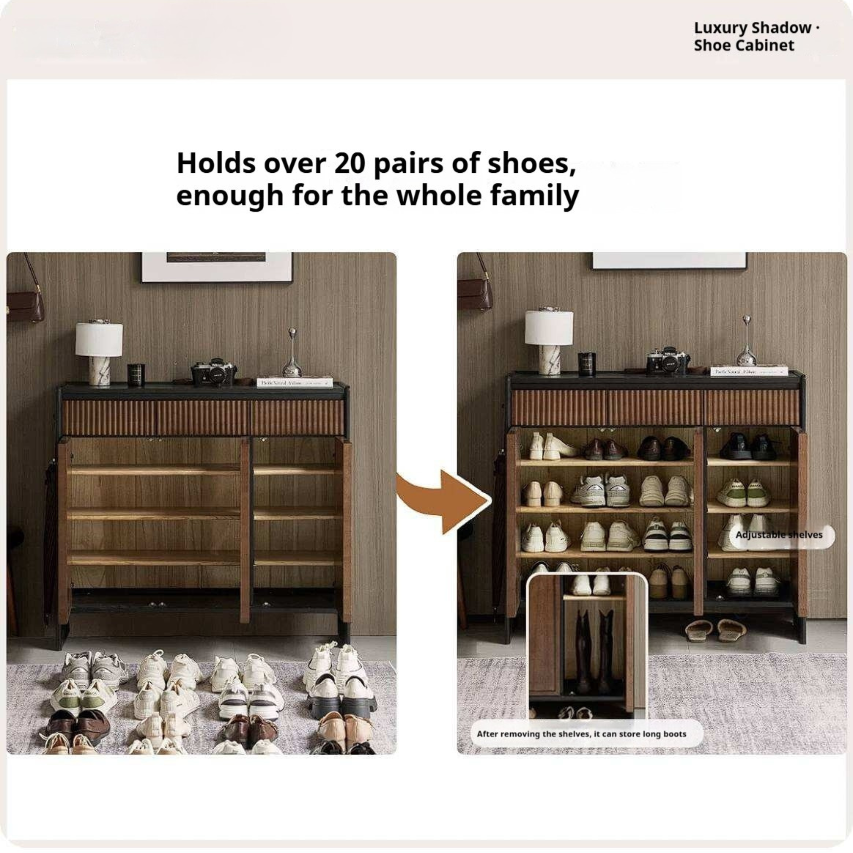 Oak Solid Wood Shoe Cabinet with Elegant Entrance Hall Style