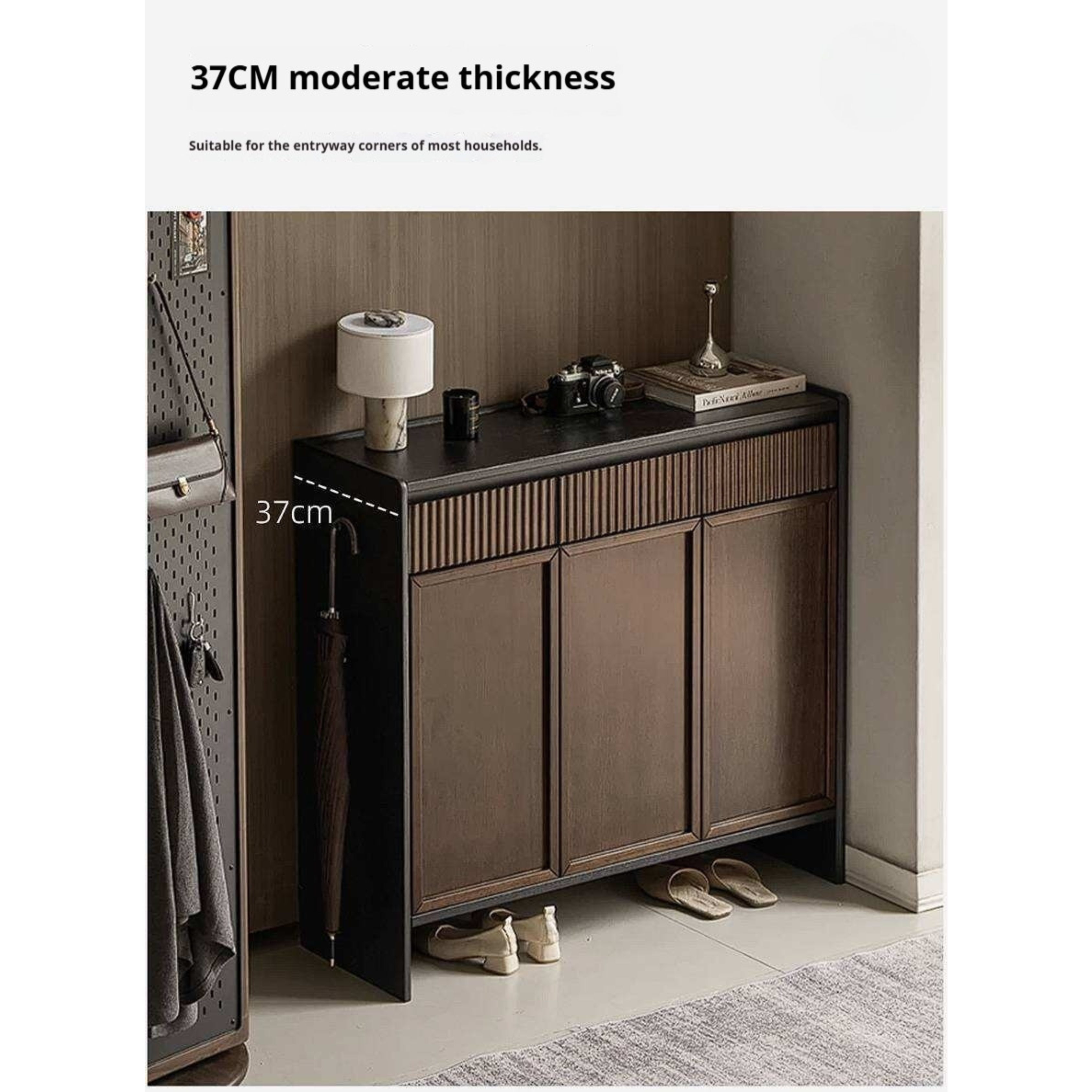 Oak Solid Wood Shoe Cabinet with Elegant Entrance Hall Style