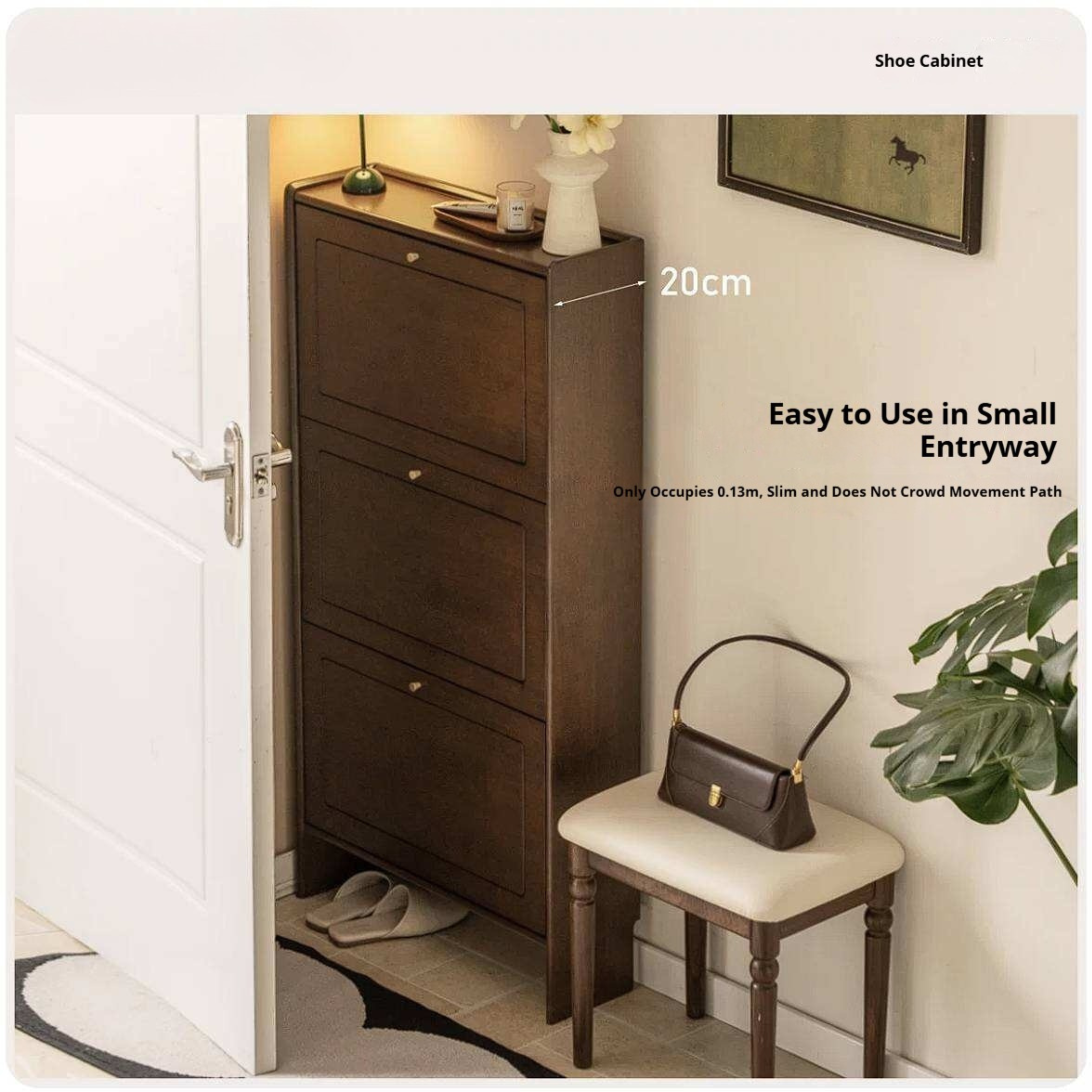 Rubberwood Solid Wood Shoe Cabinet with Space Saving Flip Storage