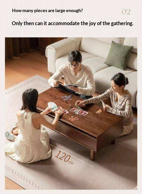 Solid Longan Hardwood Rectangular Coffee Table with Storage