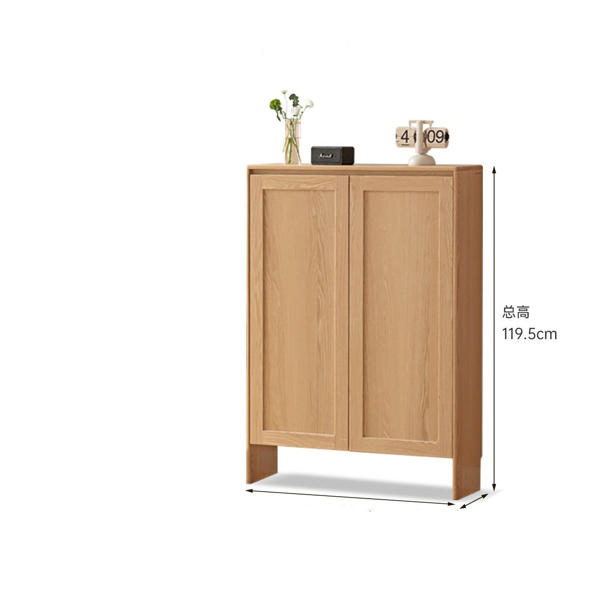 Oak solid wood ultra-thin shoe cabinet entry entrance cabinet
