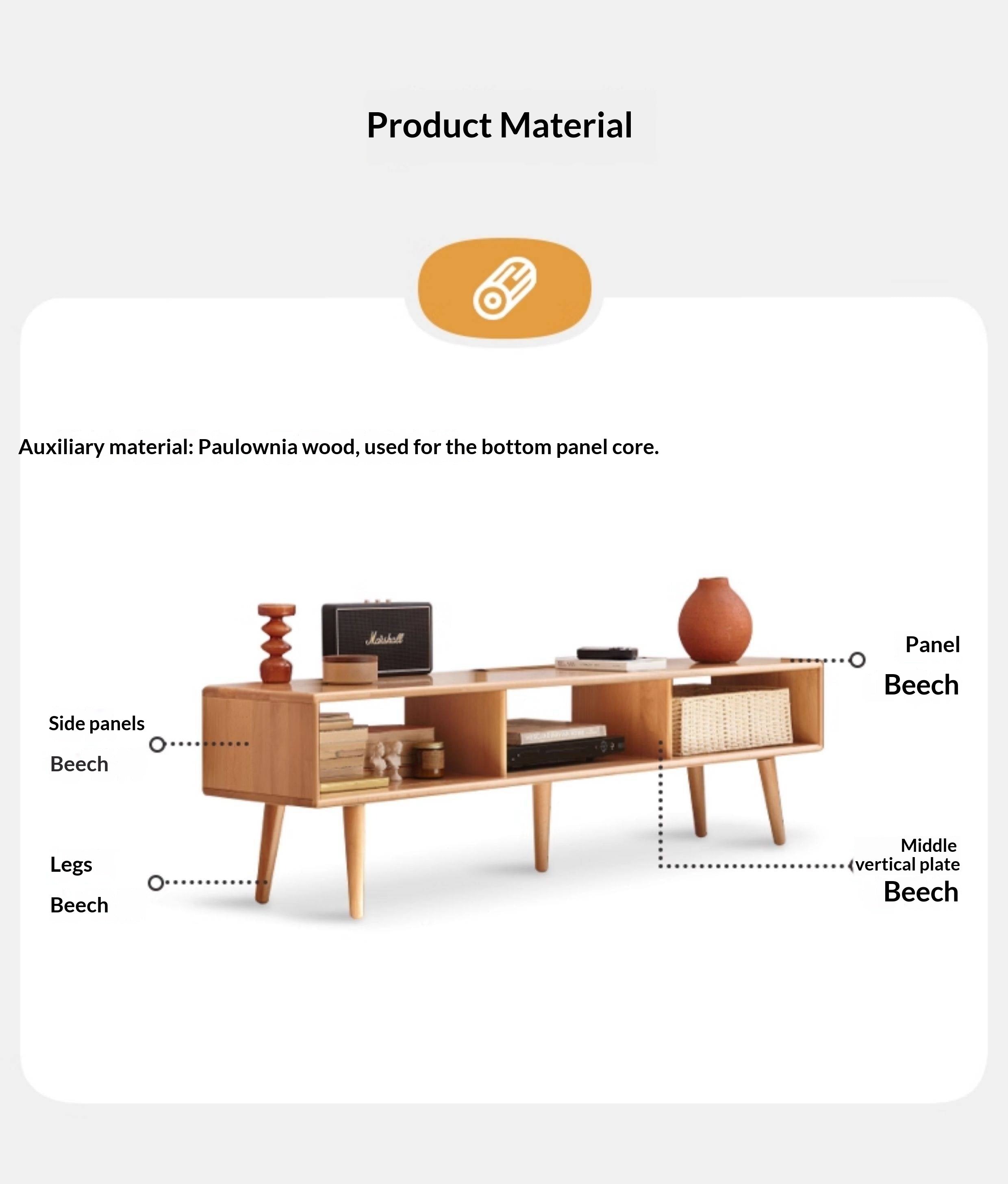 Beech Solid Wood TV Cabinet Open Storage.