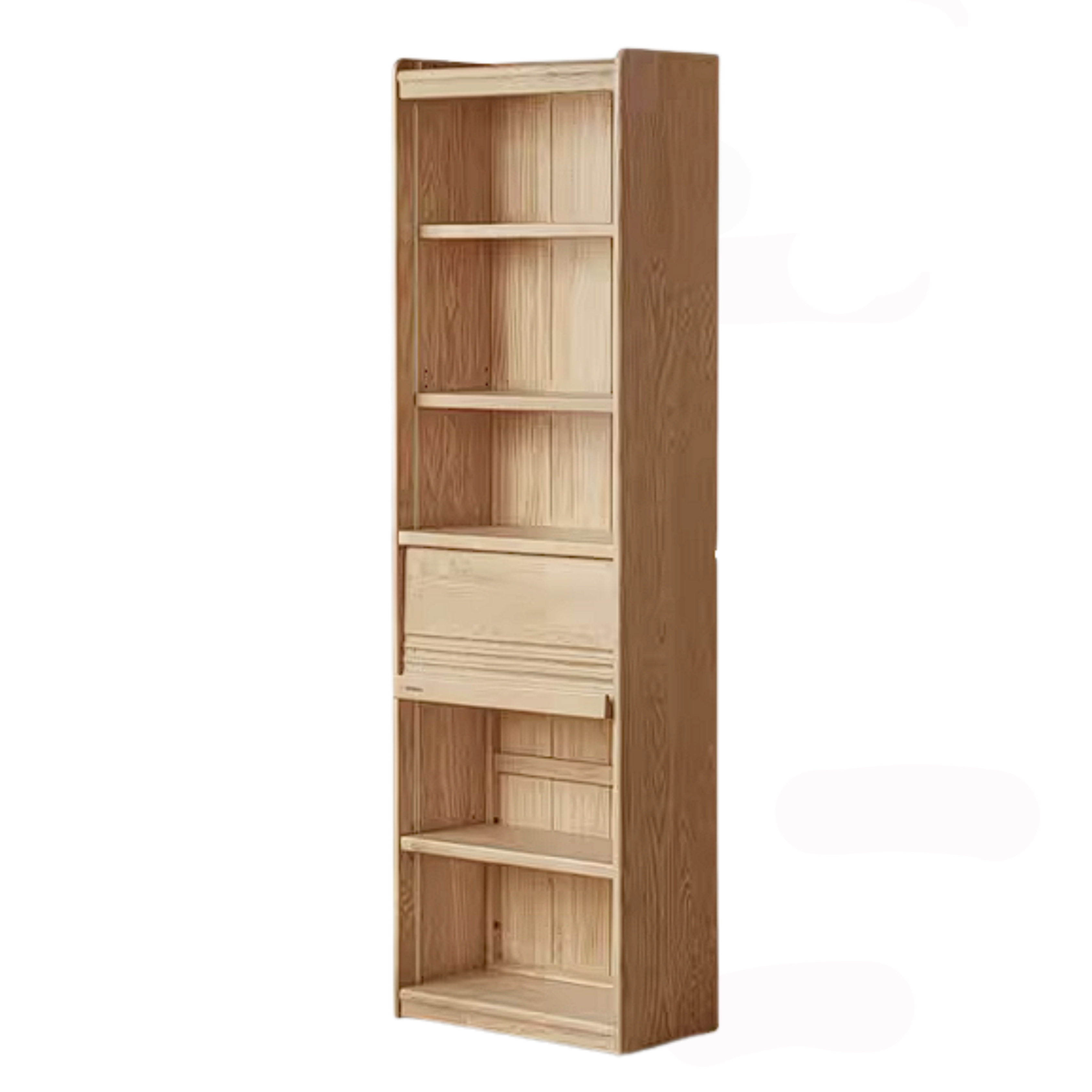 Ash Solid Wood Bookshelf with Wall Mounted Display Cabinet Design