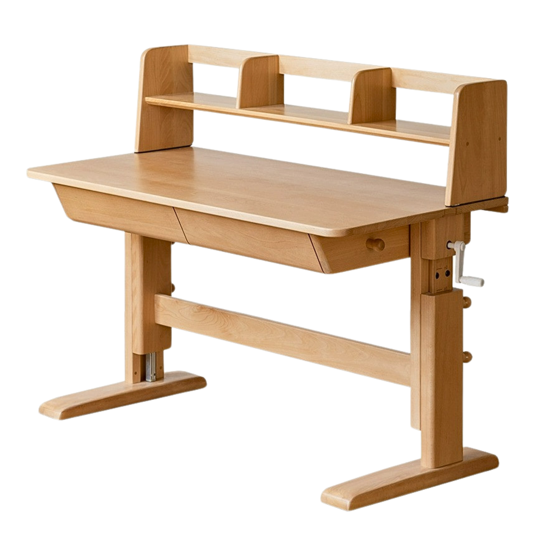 Beech Solid Wood Lifting Kids Table With Self/Chair/High Shelf