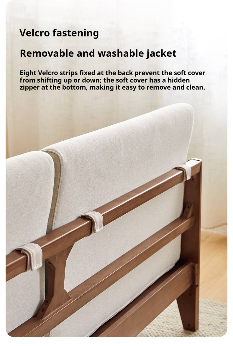 Beech Solid Wood Bed — Nordic Style, Modern Minimalist Design