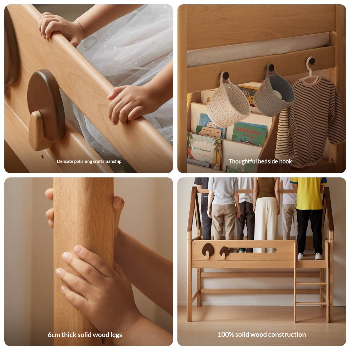 Beech Solid Wood Children's Loft Bed with Table Under Bed