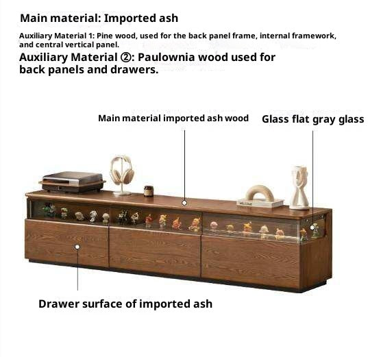 Ash Solid Wood TV Cabinet with Floor-Standing Storage and Display Shelves