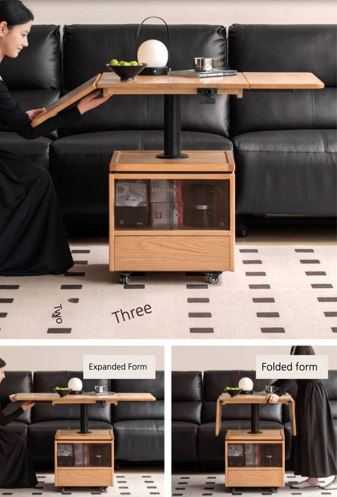 Oak Solid Wood Modern Mobile Elevating Coffee Table