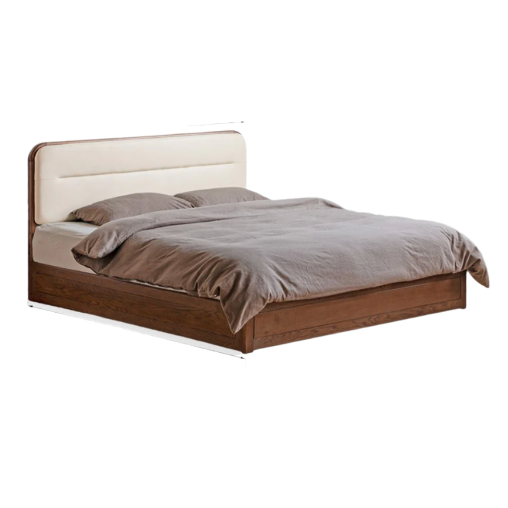 Oak Solid Wood Modern Genuine Leather, Organic Leather Storage Bed