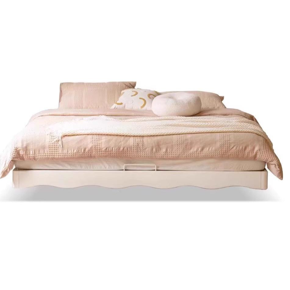 Poplar solid wood bed French cream style platform bed, headboard-free bed<