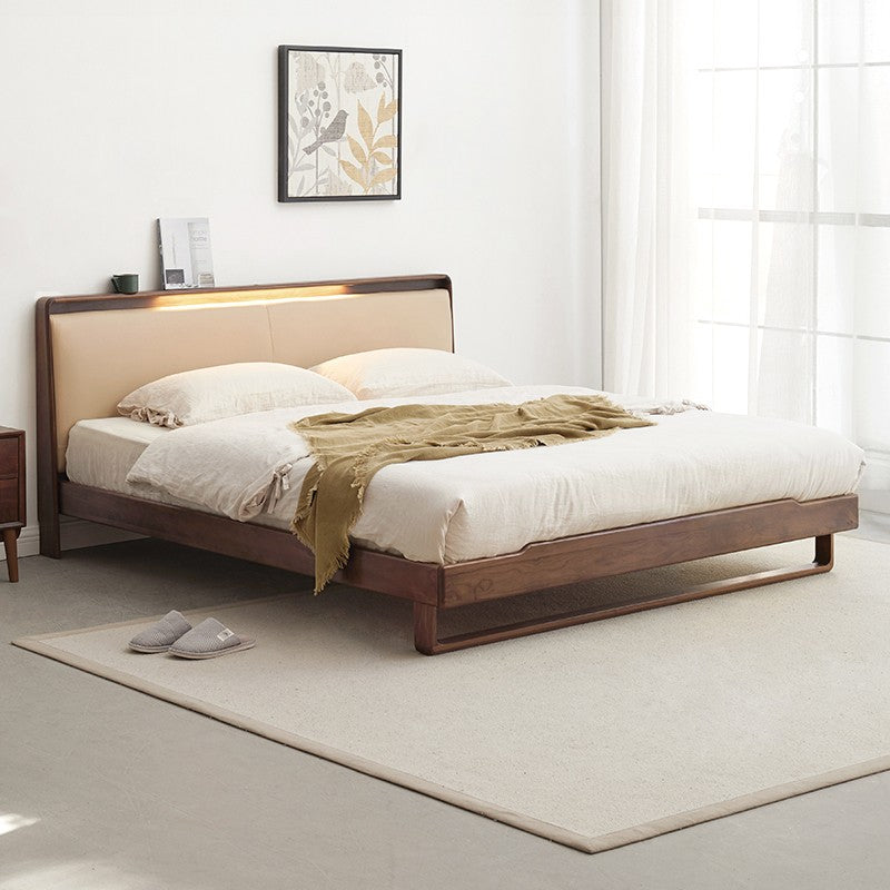 Ash solid wood leather soft bed<