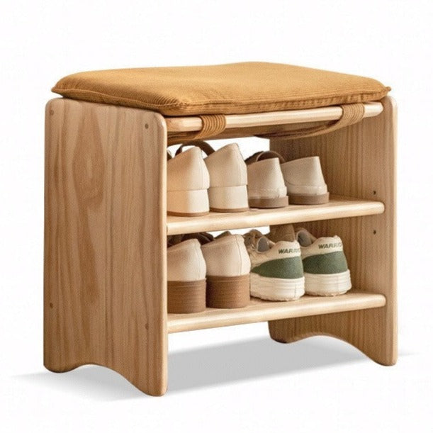 Pine Solid Wood Shoe Bench Multi-layer Log Shoe Rack