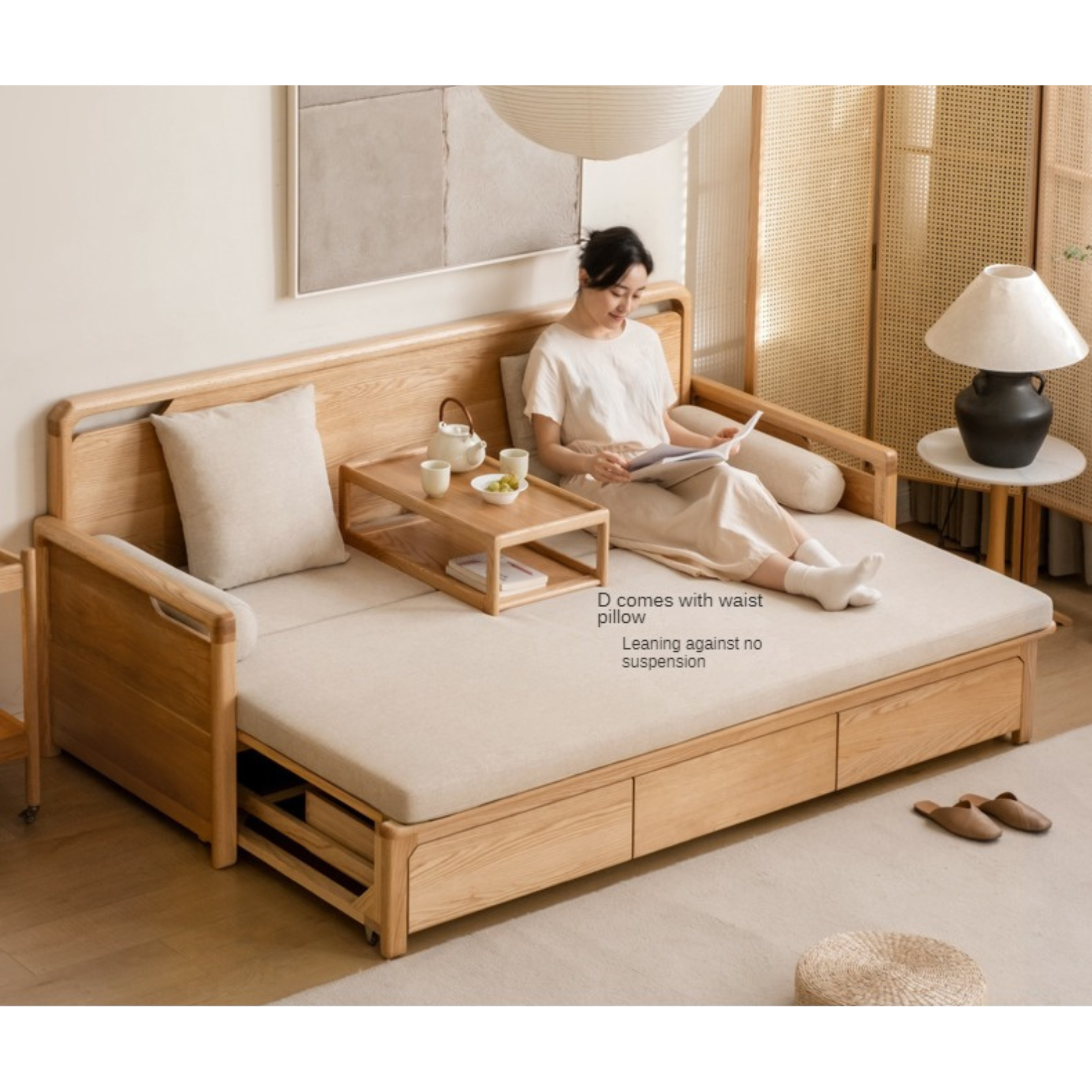 Oak Foldable Sofa Bed New Multifunctional Storage: