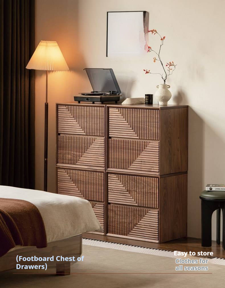 Black Walnut, Sandalwood Solid Wood Modular Storage Cabinet, Mid Century Dresser with Geometric Front Design