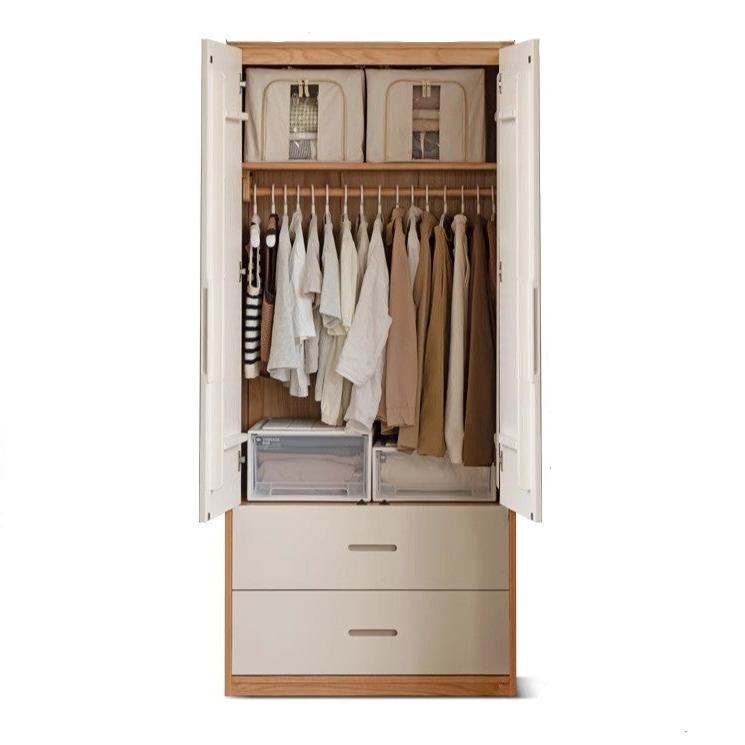 Oak Solid Wood Log Cream Style Wardrobe