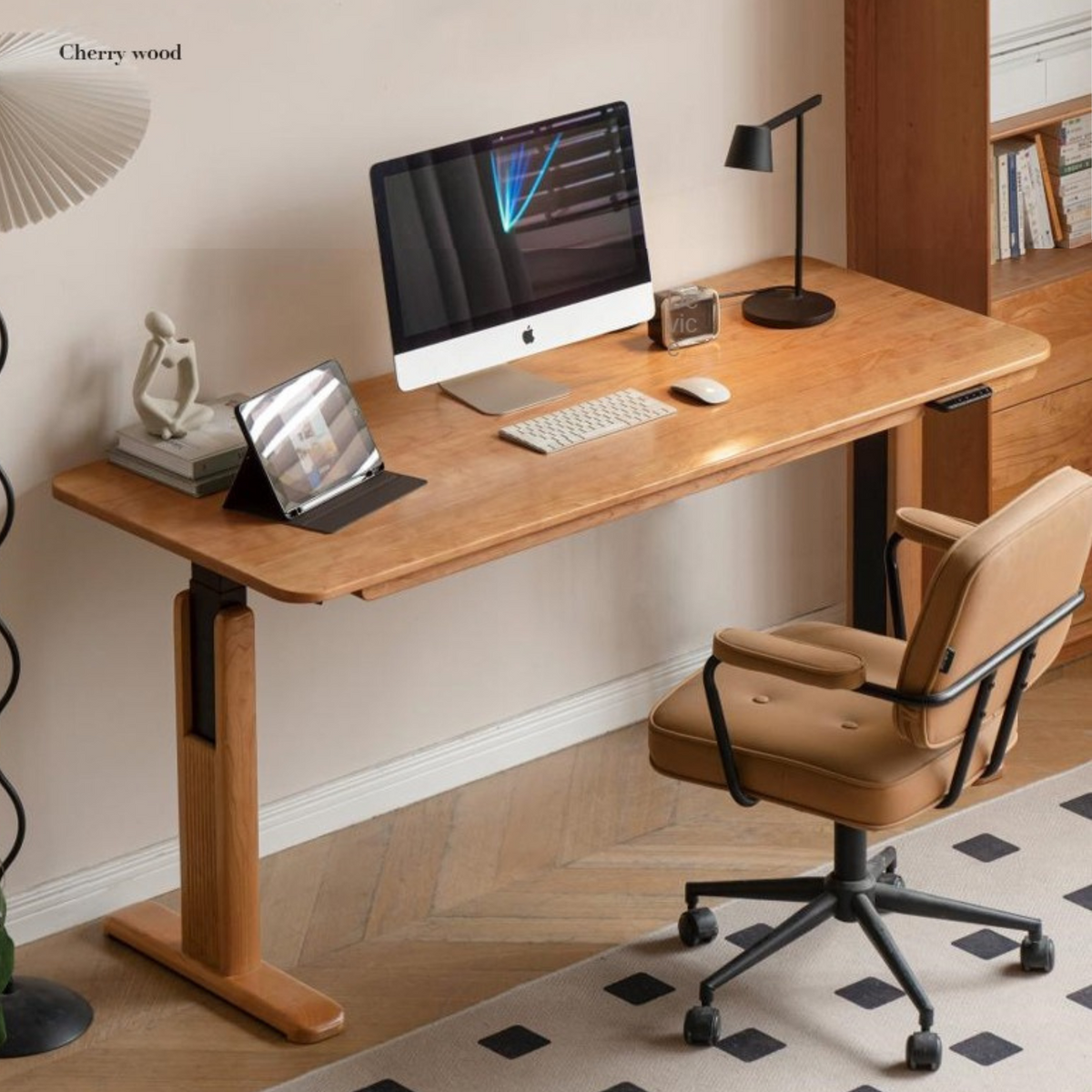 Elevating Computer Desk Electric Elevating Desk, Middle Ages Cherry Wood Office Desk, Computer ...