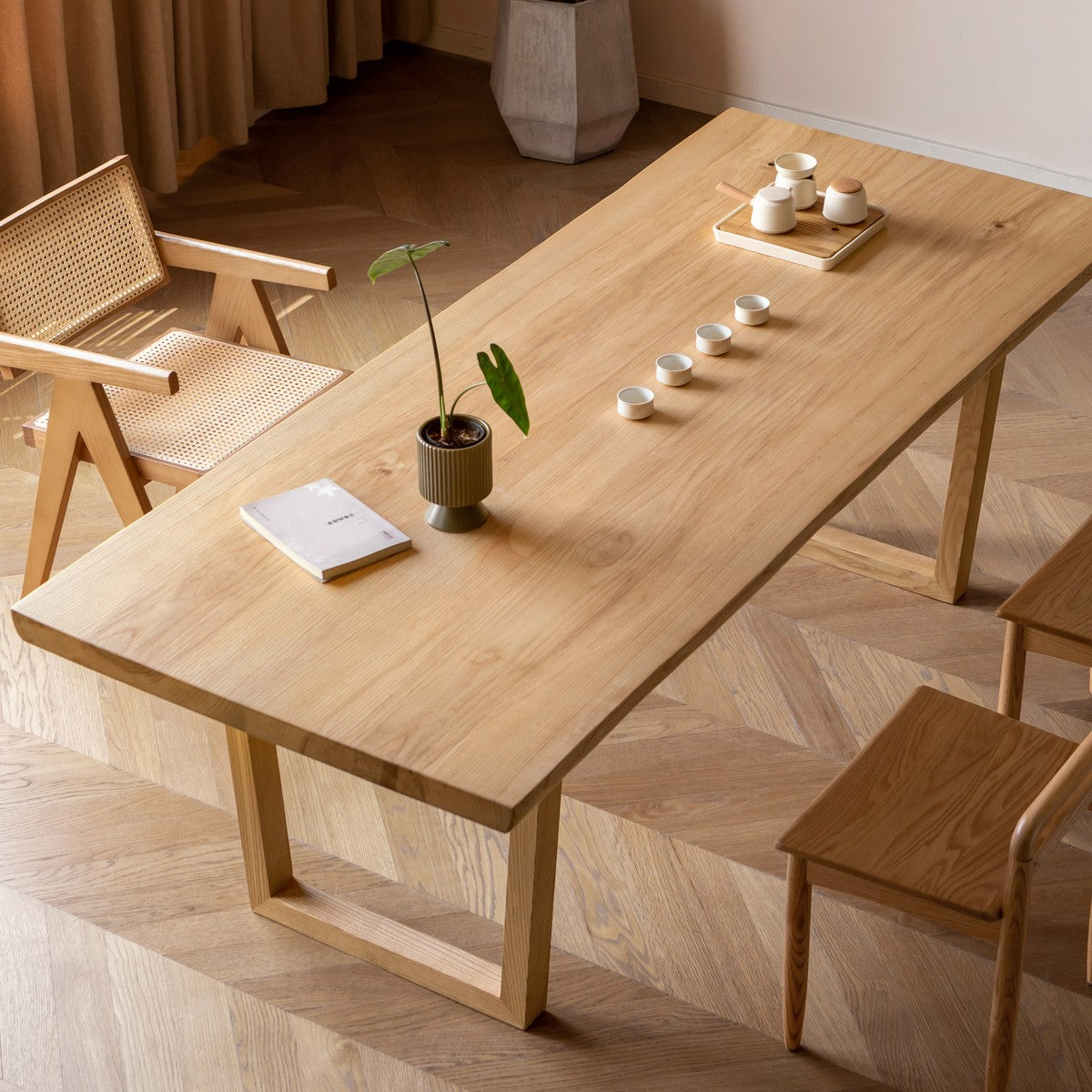 Ash solid wood large board natural edge dining table